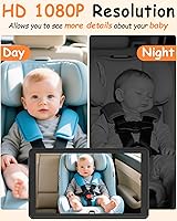 Vista 3 de Cámara de Coche para Bebé Rohent de 7.2 Pulgadas: Cámara Trasera para Asiento Trasero Infantil de 1080P HD con Visión Nocturna, Rotación de 360°