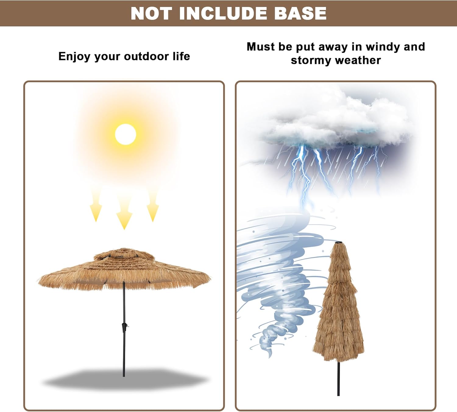 Clihome Tiki Umbrella with Base Thatched Patio Umbrella Hawaiian Style Beach Umbrellas Pool Umbrella for Outdoor Tiki Bar, Tropical Palapa, Patio Garden, Beach, Backyard