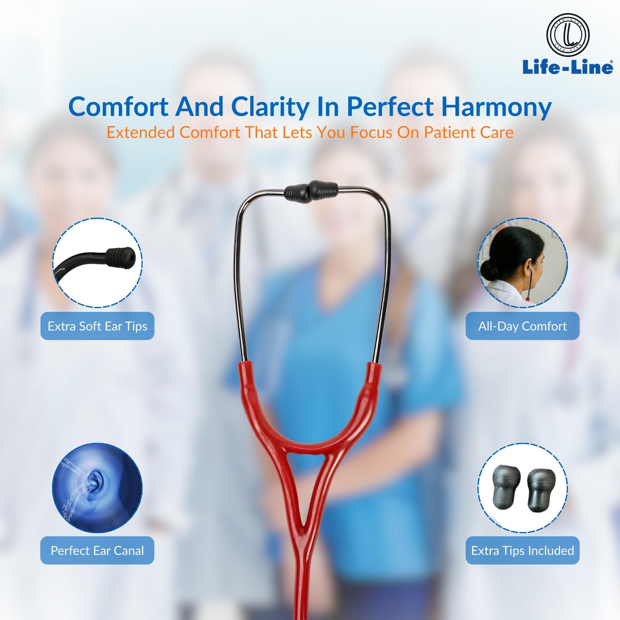 LIFE LINE L3 Titanium Stethoscope (Red) | Dual Side Diaphragm Chest Piece for Adult and Paediatric | 2-way Tube | Best for Doctors 2