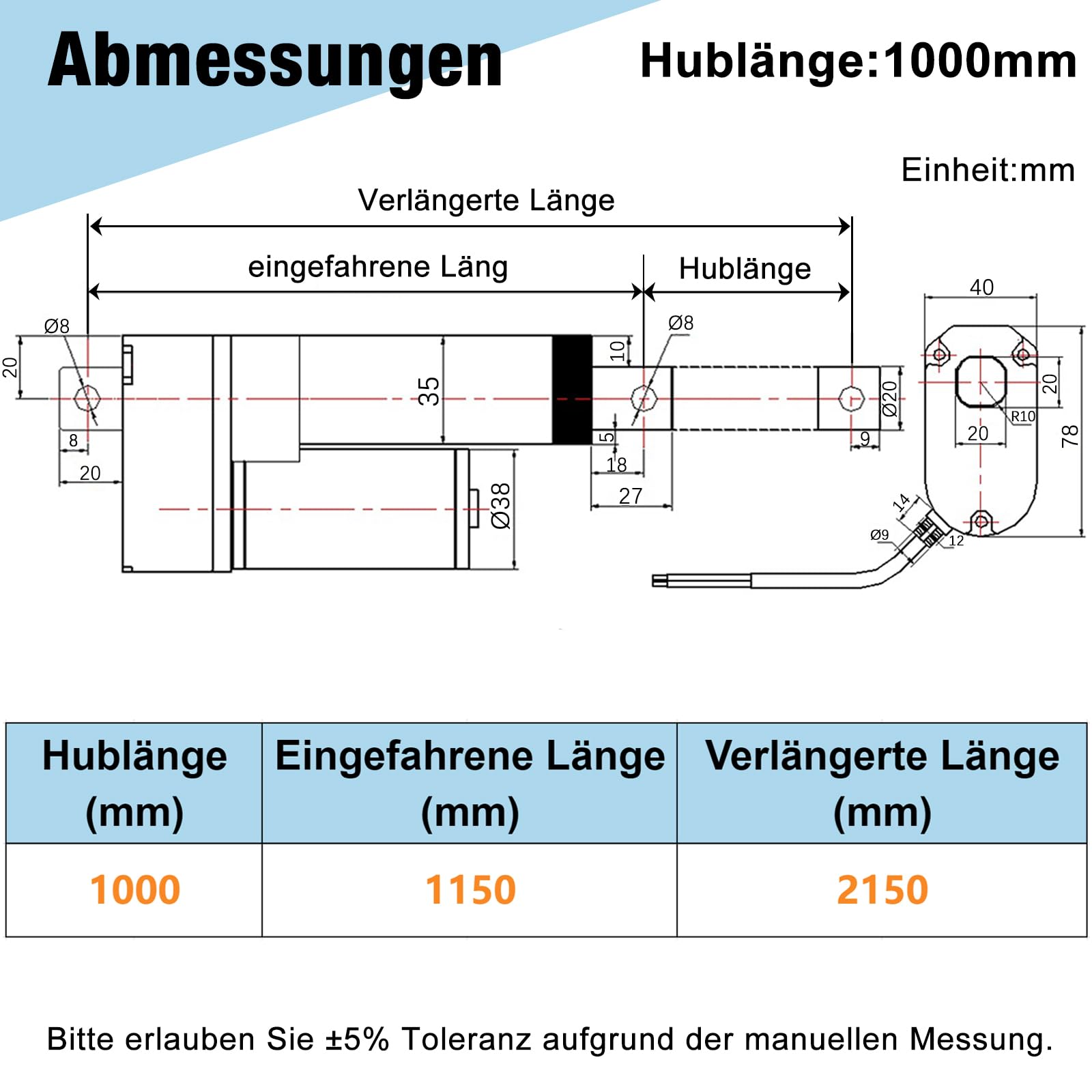 2 Stücke 1000mm Hub Synchronisierend Linearantrieb 3000N 5mm/s IP65 Wasserdicht AC90-240V Linearmotor Linear Actuator mit Netzteil,Synchronregler und Montagebügeln