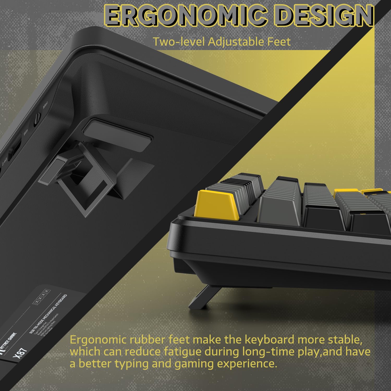 ATTACK SHARK X87 80% Tastiera da gioco meccanica wireless,BT5.0/2.4Ghz/USB-C Guarnizione hot-swap,illuminazione RGB,batteria da 4000mAh,interruttore lineare prelubrificato,tasti PBT per PC/MAC-Nero