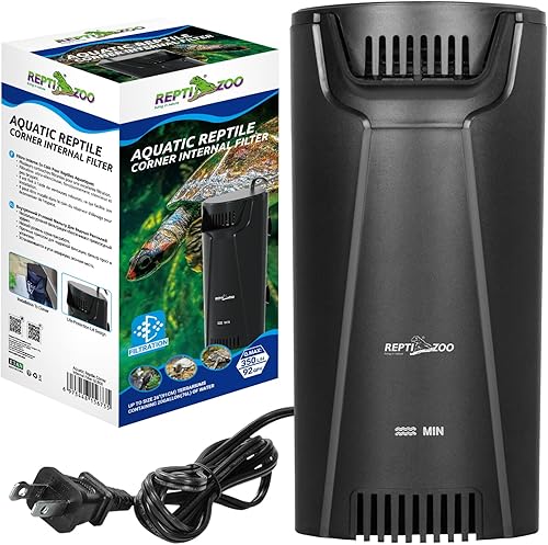 REPTIZOO - Filtro interno para tanque de tortuga, filtro interno de esquina para acuario, 92 GPH de bajo nivel de agua con biofiltración de 3