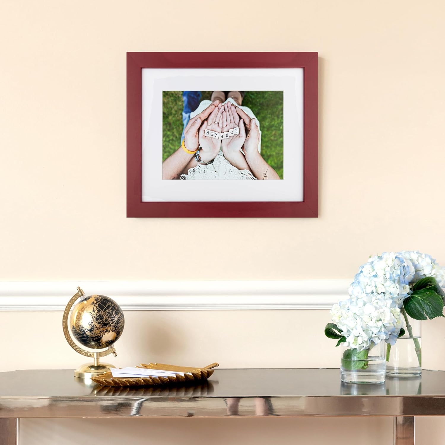 ArtToFrames 10x10 inch Red Stain on Beech Wood Picture Frame, WOM0066-81792-YRED-10x10