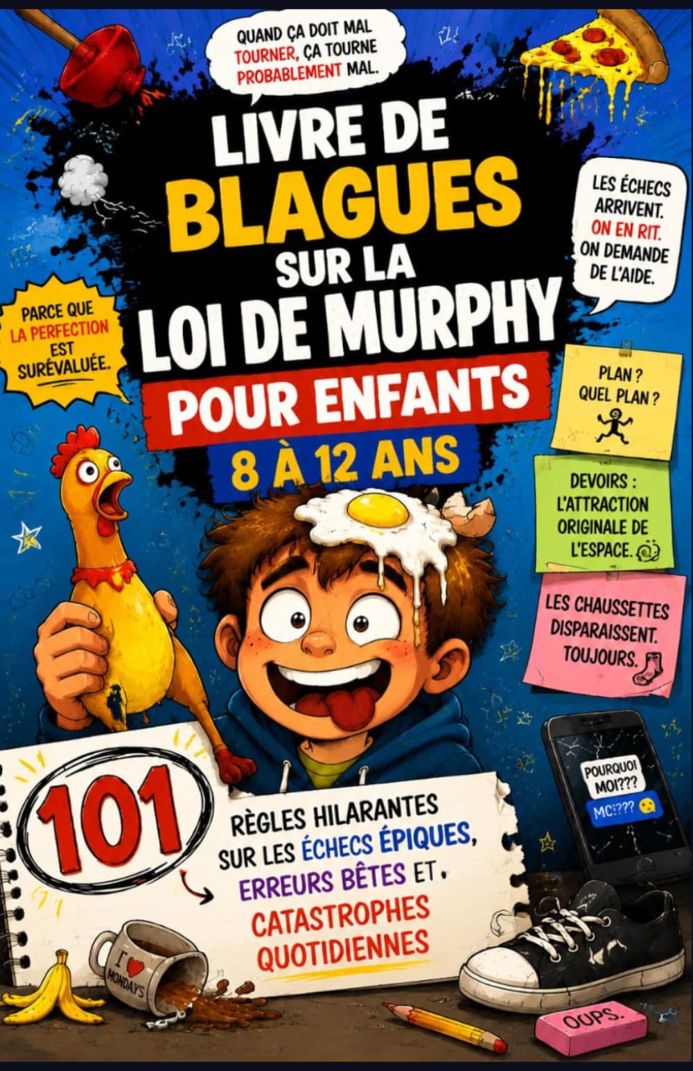 LIVRE DE BLAGUES SUR LA LOI DE MURPHY POUR ENFANTS 8 À 12 ANS: 101 règles hilarantes sur les échecs épiques, Erreurs bêtes et catastrophes quotidiennes