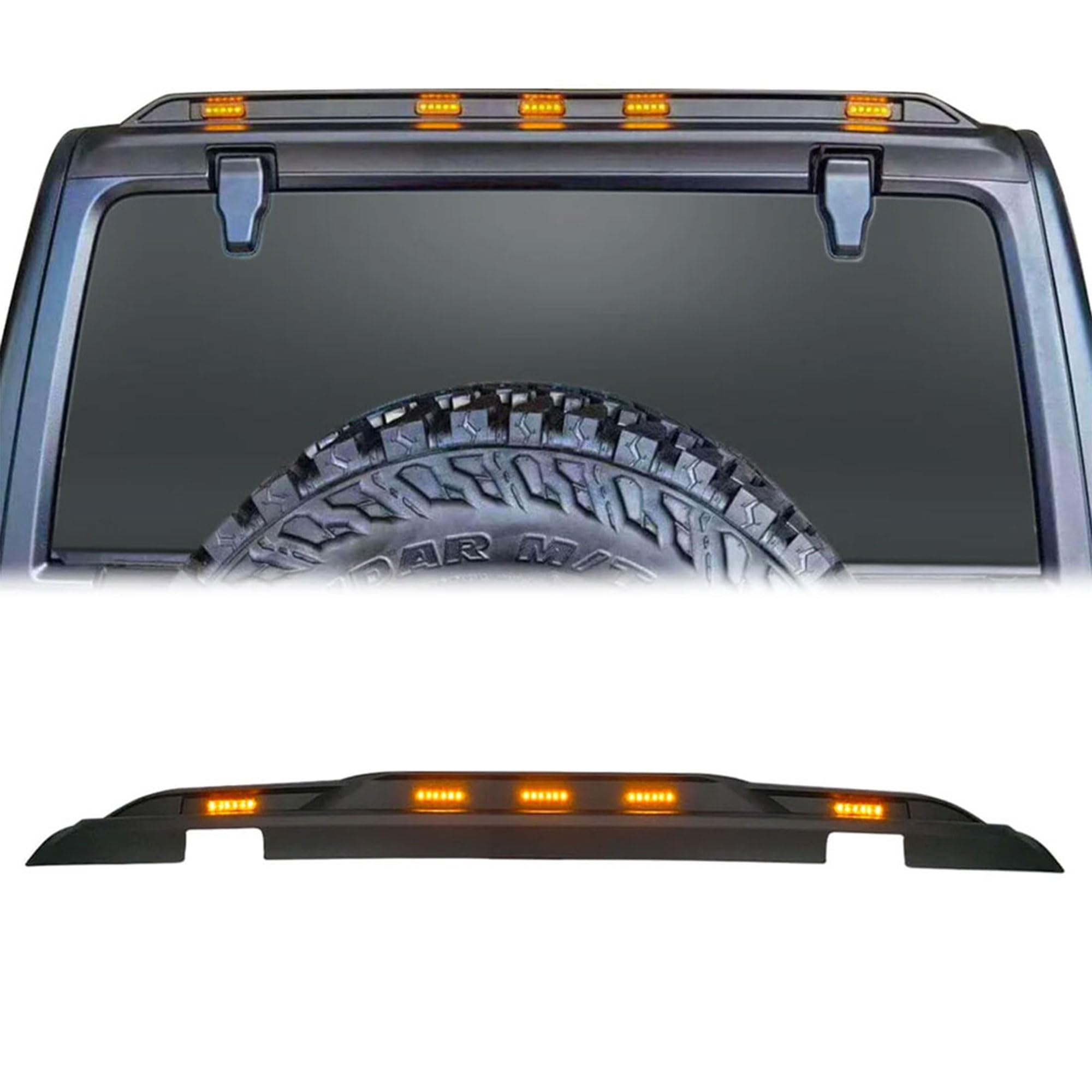 American Modified Rear Roof Spoiler Compatible with 2018 to 2024 Jeep Wrangler JL with Amber LED Lights, Black