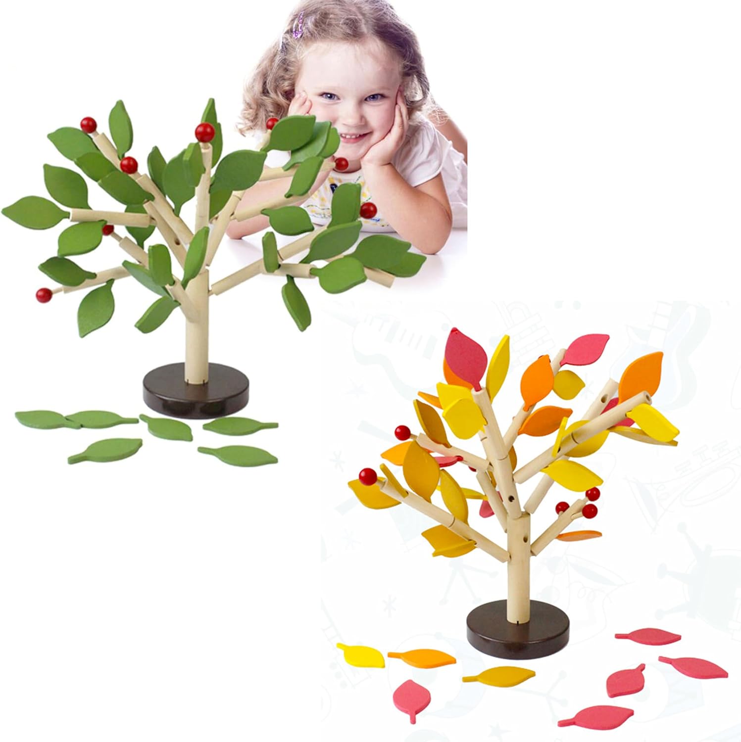 Green+Yellow Early Childhood Building Blocks Wooden Assembling Tree Combination Boys and Girls DIY Disassembly Puzzles Educational Toys Home Office Decoration