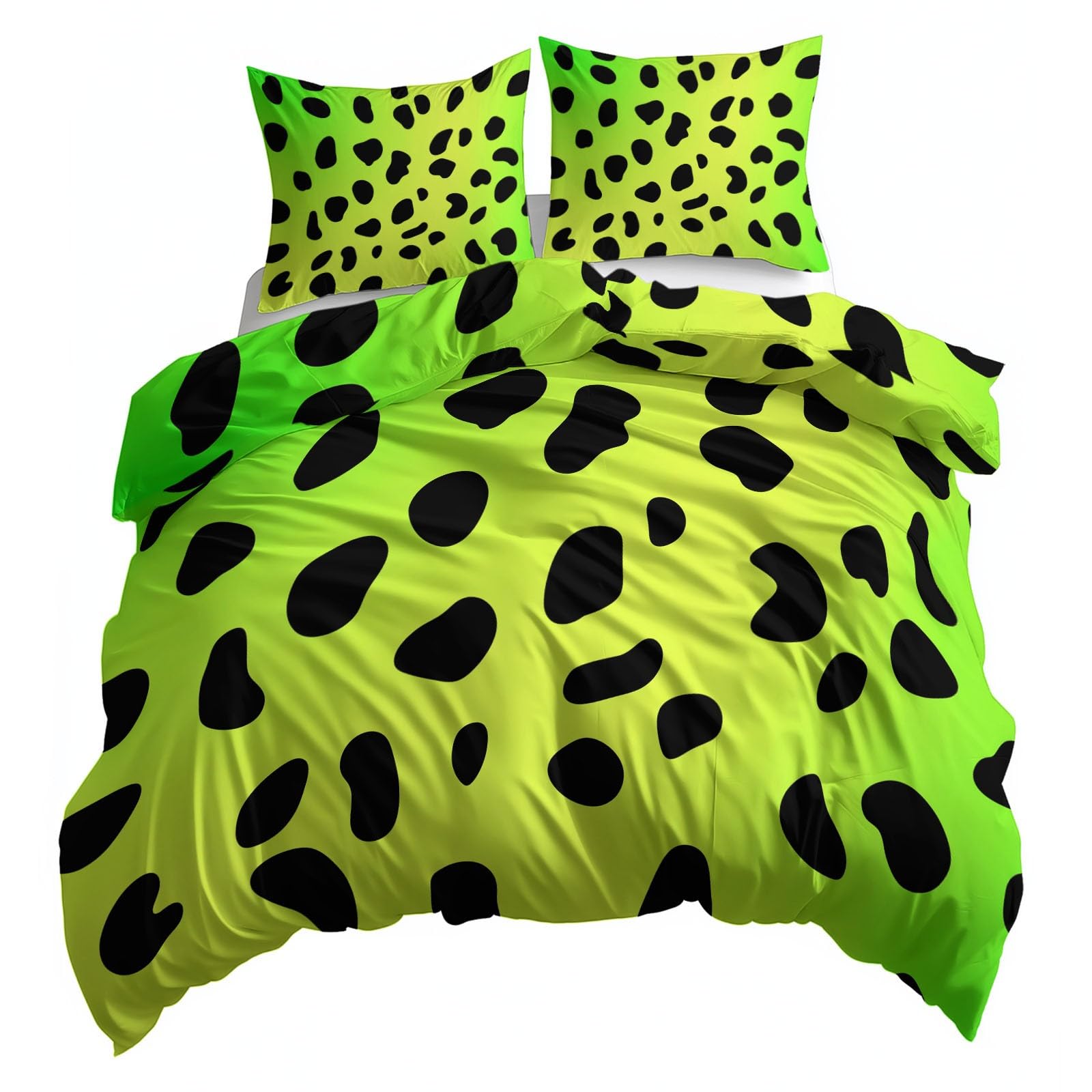 Linge de lit léopard réversible vert citron pour réveiller la déco de la chambre