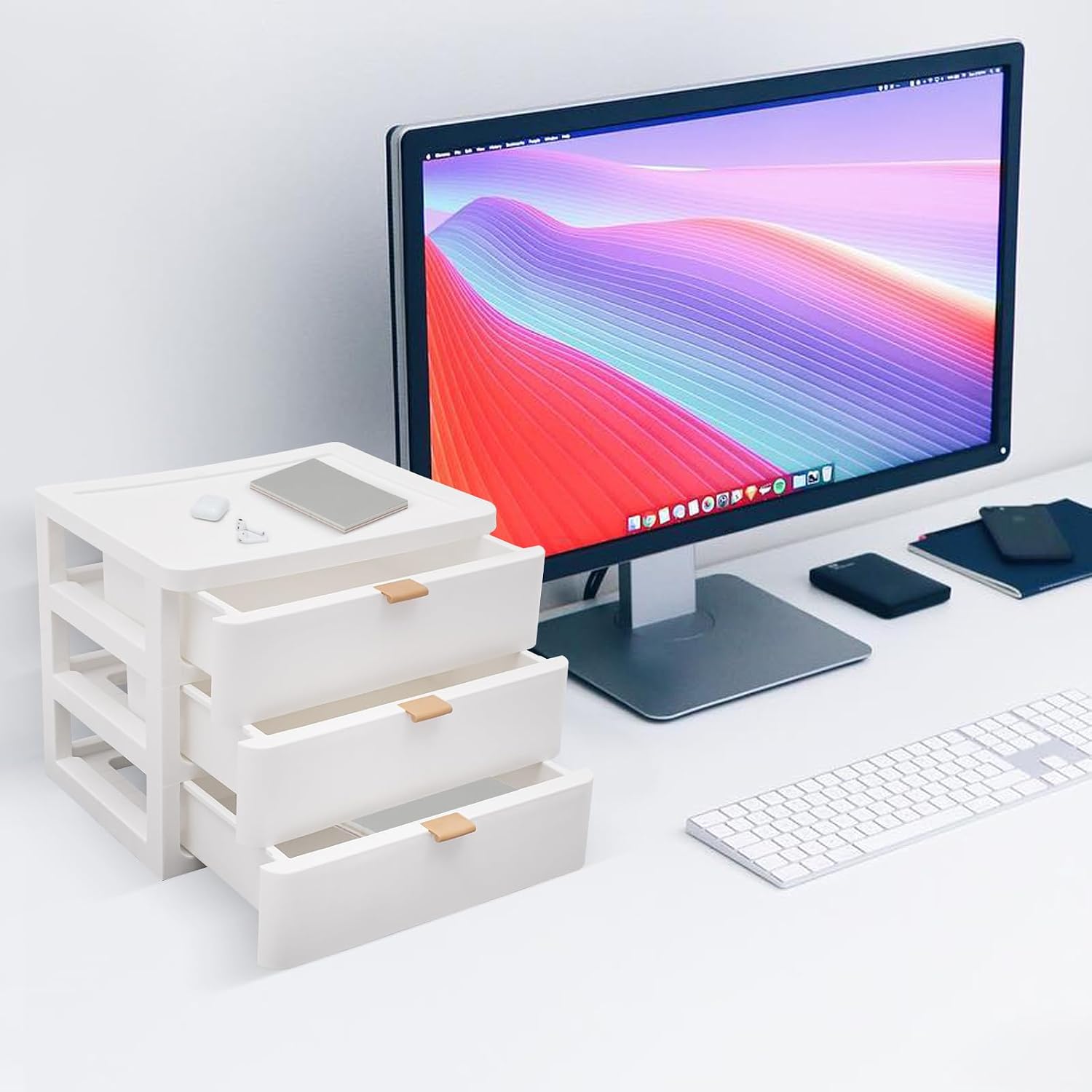 Storage Cabinet, Desktop Organizer Box, Office Papers Drawer Organizer, Plastic Material for Storing Various Office Supplies, Craft Supplies, and School (3 Tier)