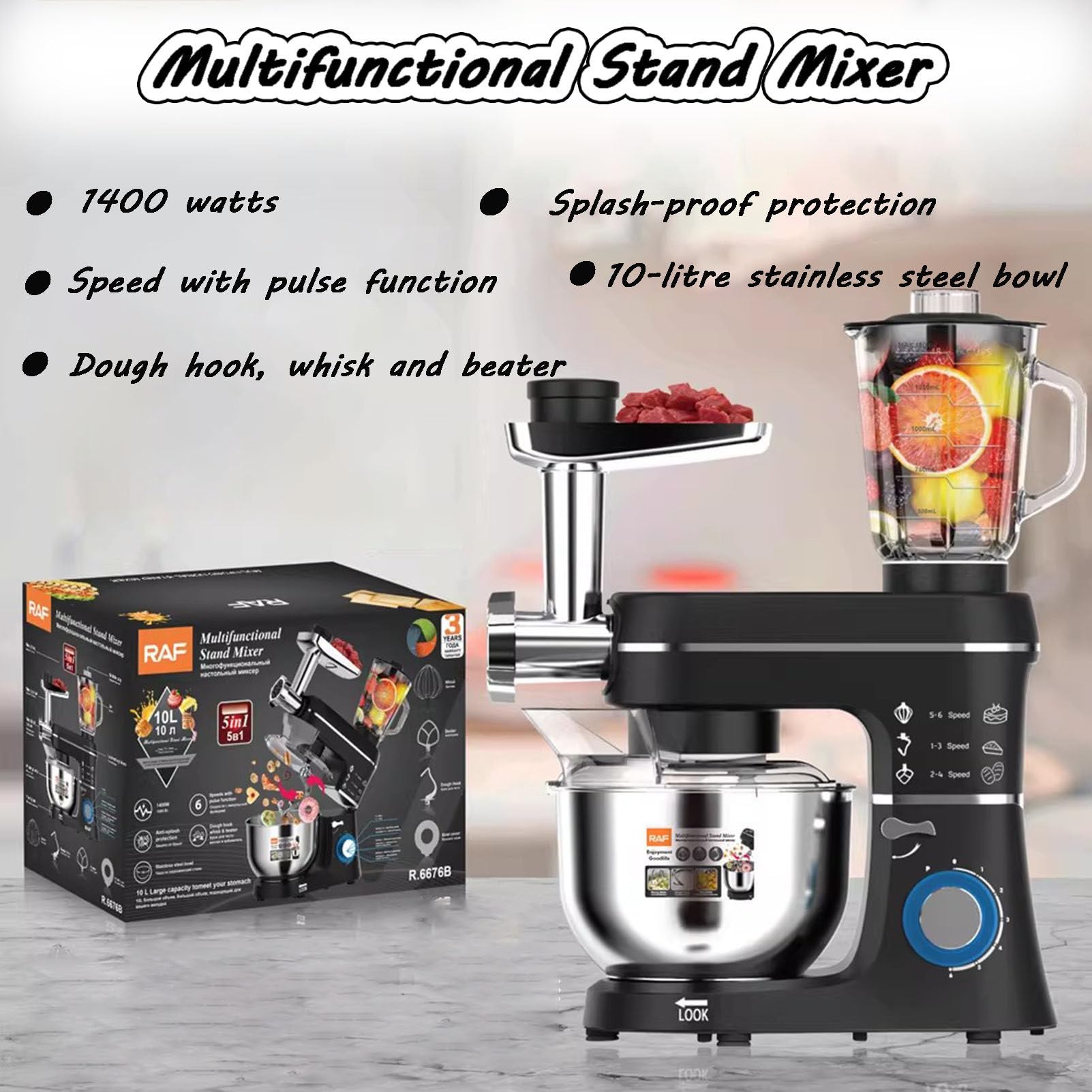 Elektryczny Mikser Kuchenny 10 L, Robot Kuchenny, Blender, Do Pieczenia Z Miską, Kompaktowy, łAtwy W UżYciu, Lekki Black
