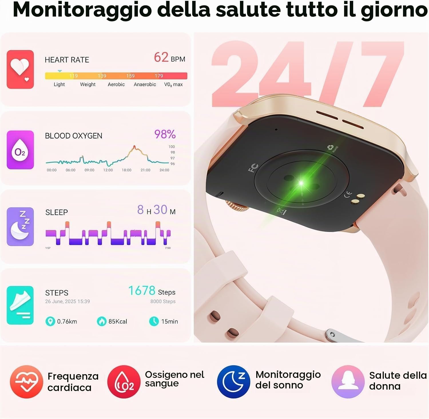 Smartwatch da donna con effetto/risposta alle chiamate, schermo curvo HD da 1,91 pollici, orologio fitness con sonno/cardiofrequenzimetro, 110+ Activity Tracker, impermeabile IP67 Smartwatch