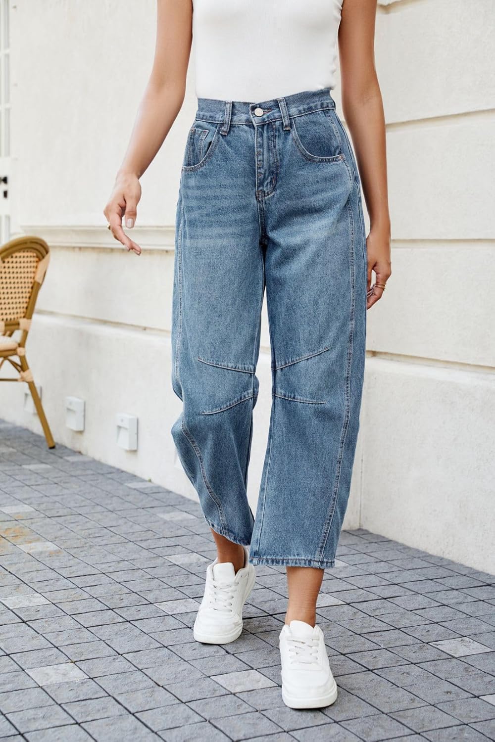 Allimy Womens Jeans Mid Rise Barrel Leg Vintage Jeans for Women Trendy 2025 Denim Pants Non Stretch - Image 3