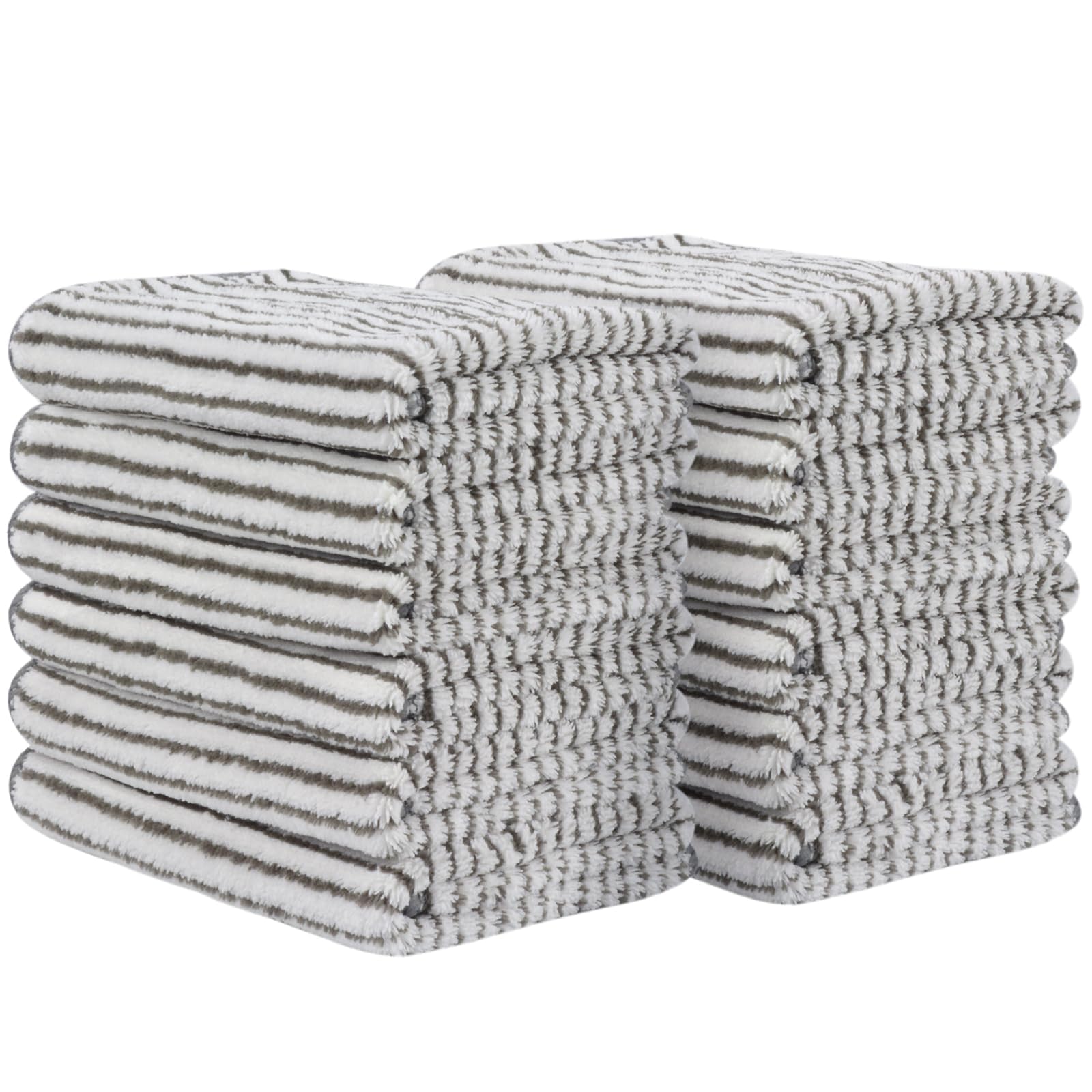 SINLAND Superweiche Mikrofaser Gesichtstücher, 12 Stück, 30,5 x 30,5 cm, grau gestreift