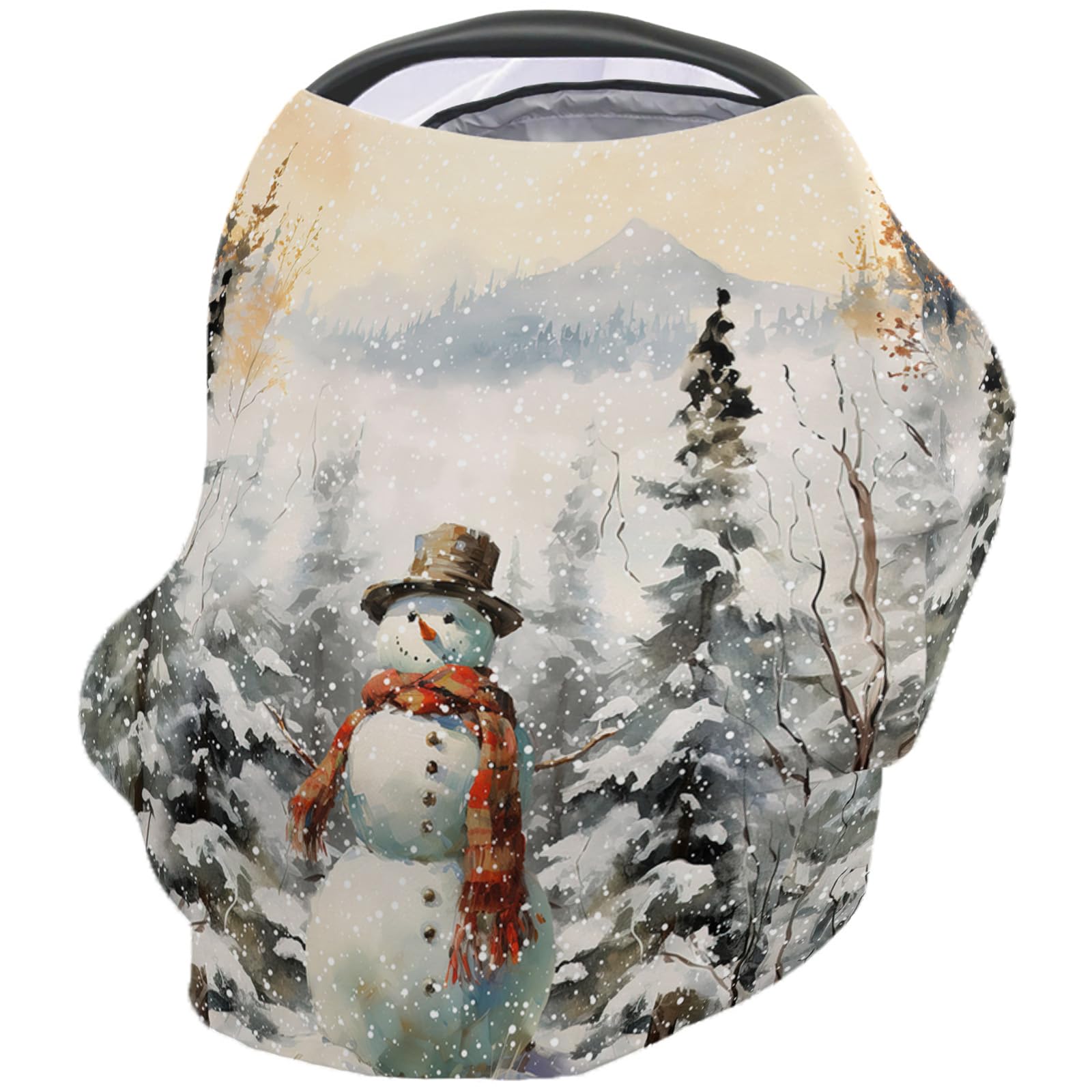 Nursing Cover for Breastfeeding Scarf, Merry Christmas Tree Snowman Painting Baby Car Covers Super Soft Multi Use for Canopy Shopping Cart Cover Blanket Stroller Cover
