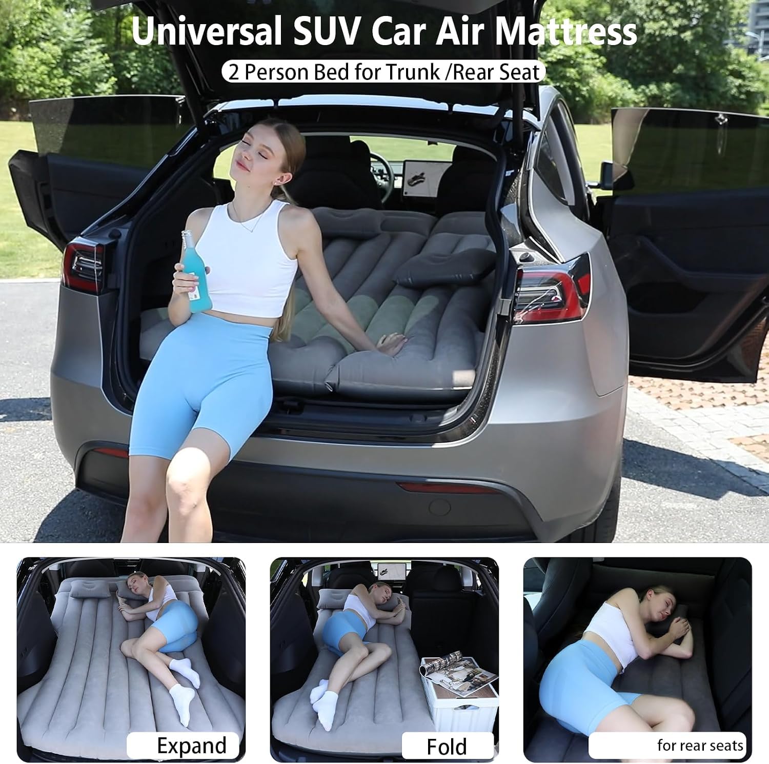 Nadmuchiwany materac samochodowy SUV, nadmuchiwany składany materac, szary