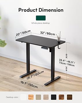 FEZIBO One-Piece Standing Desk Adjustable Height Stand up Home Office Desk, 32x20 Inch Electric Standing Computer Desk, with 4 Memory Presets, Headphone Hook, Black