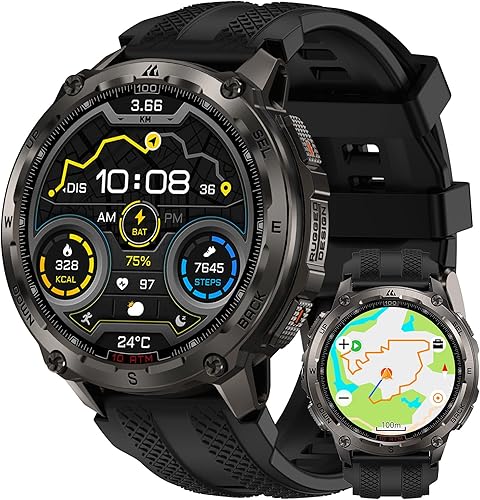 KOSPET Tank T4 - Reloj inteligente para hombre, acero inoxidable, 6 GPS satelitales y mapas fuera de línea, 100M impermeable 147.6 ft de apnea,