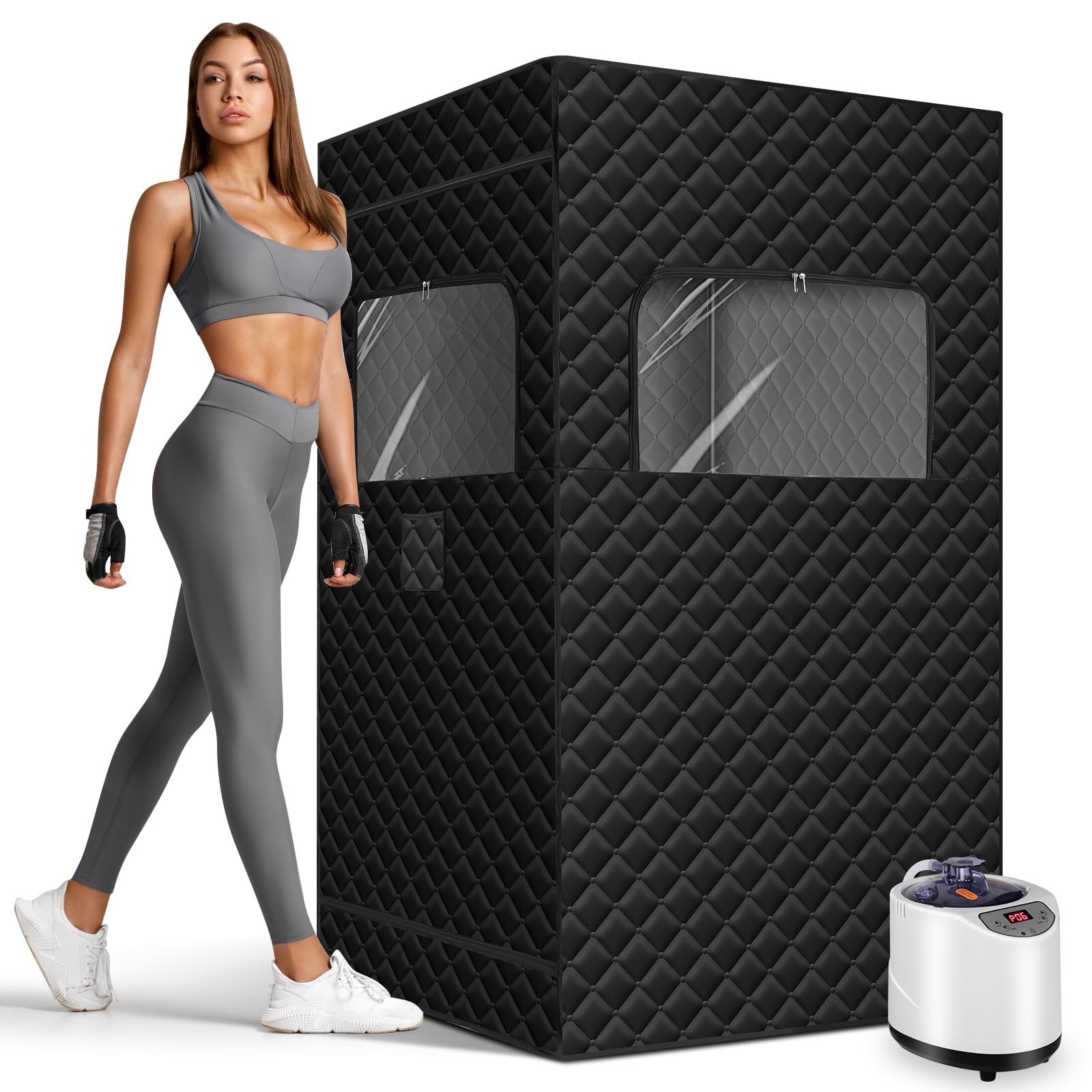 Upgraded Portable Sauna for Home, Personal Steam Sauna Full Body, Sauna Box Tent at Home with 3L 1200W Steam Generator, 99 Minute Timer, Foldable Chair, Remote Control Included(Black)