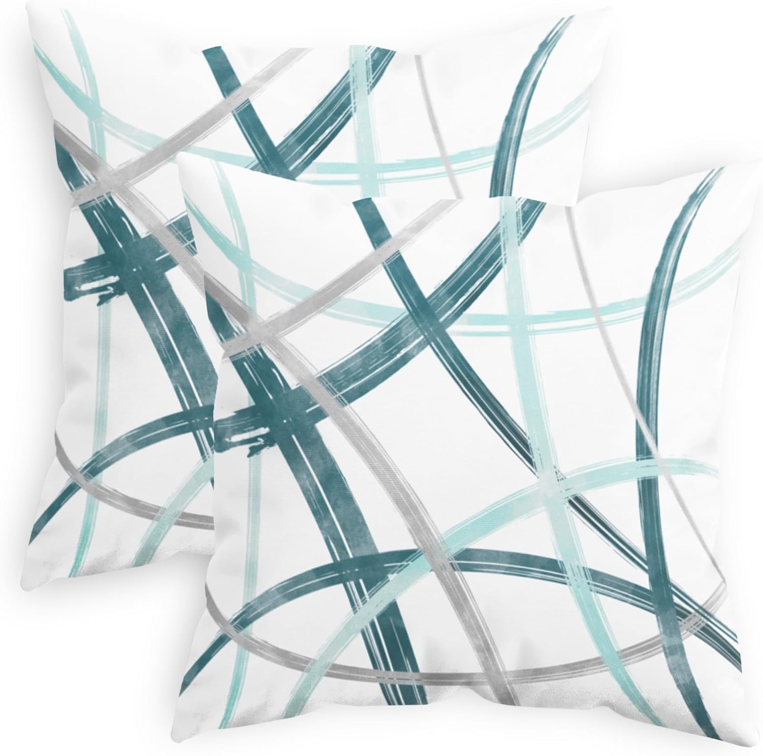 CaliTime Throw Pillow Cases Pack of 2 Cozy Fleece Arc-Shaped Abstract Geometric Lines Decorative Cushion Covers for Couch Bed Sofa Farmhouse Decoration 24 X 24 Inches Teal Turquoise Grey