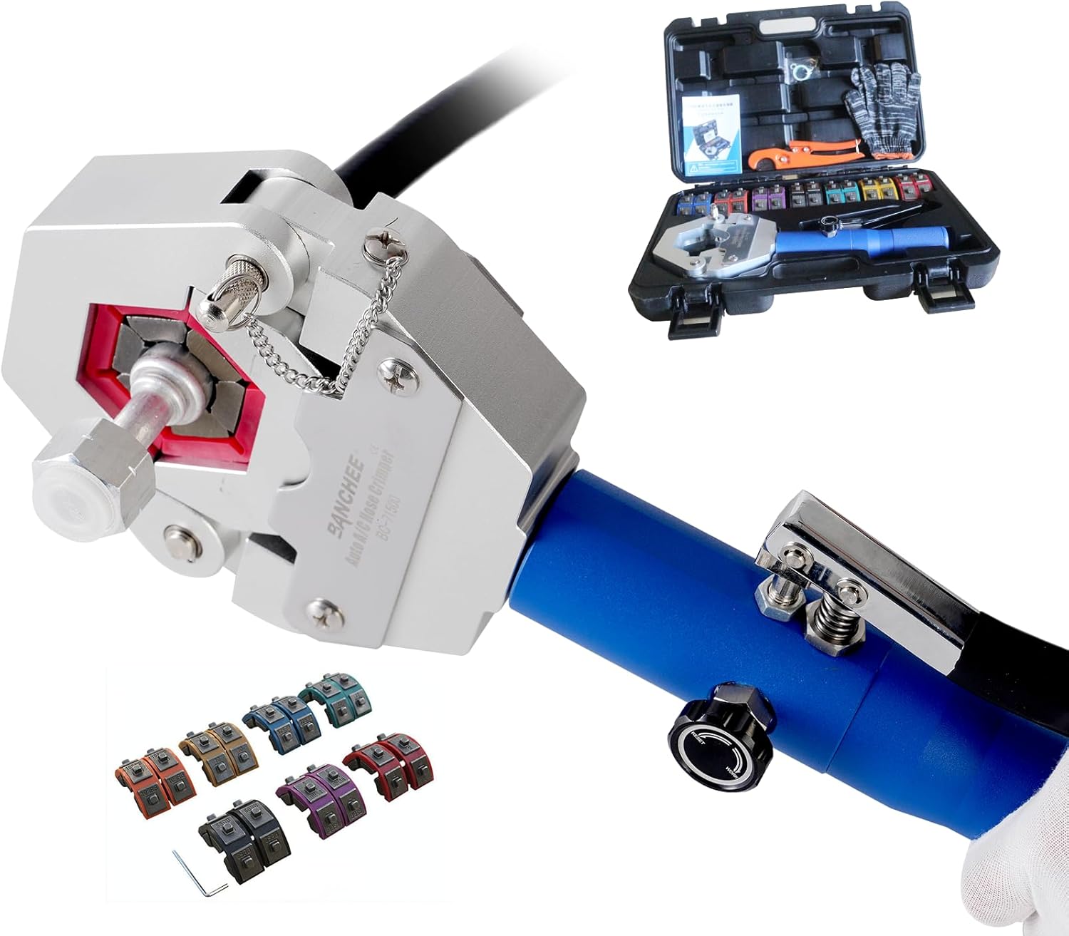 BANCHEE hydraulic hose crimping tool AC Crimping Tool for Barbed and Beaded Hose Fittings, Air Conditioning Repaire Ac Hose Crimper with 7 Die Set? BC-71500?