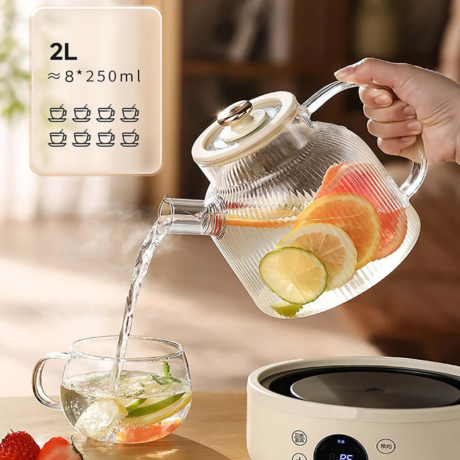 Théière électrique 6 fonctions, réservation 12h, chauffage à 360° pour une infusion parfaite