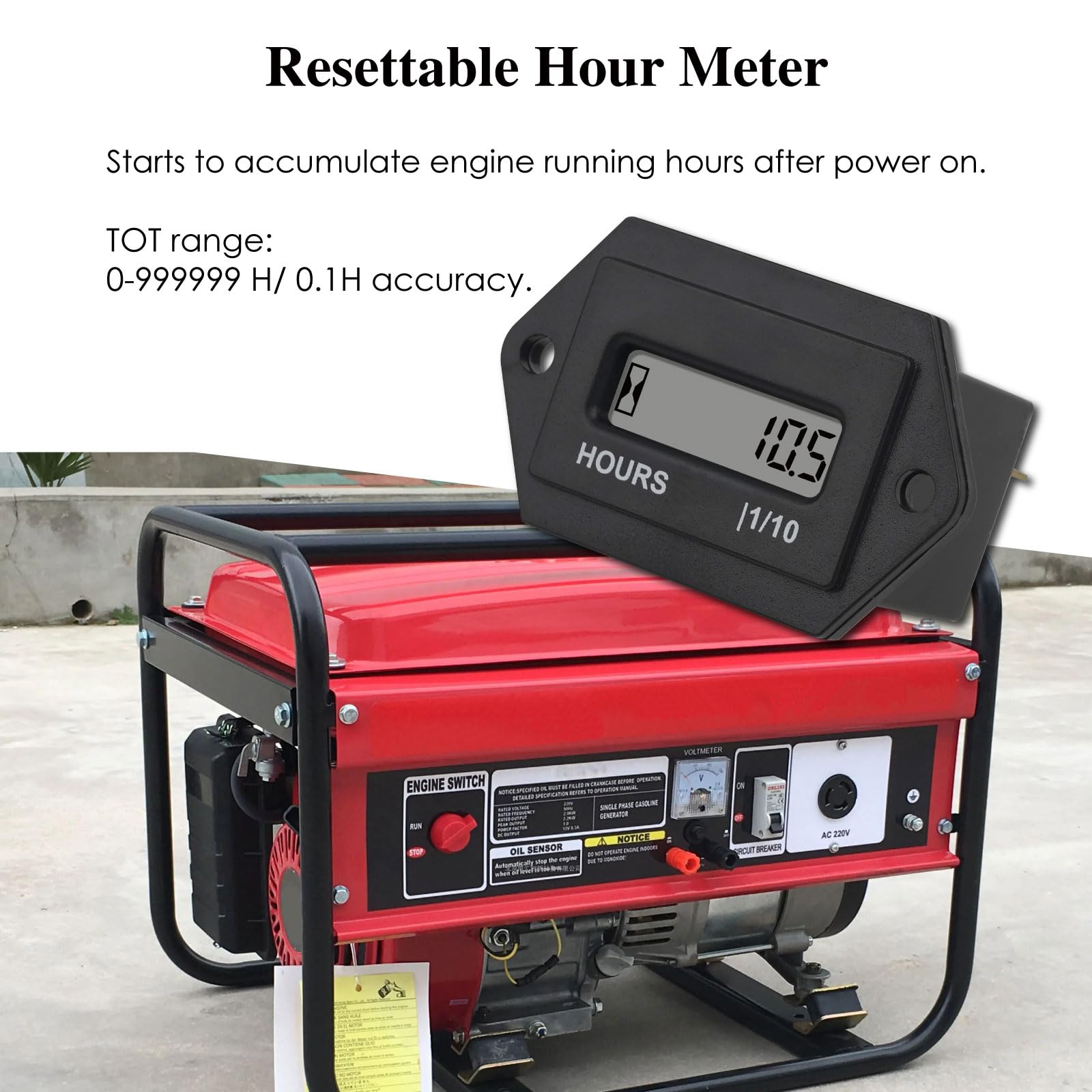 Jayron LCD Digital Hour Meter AC 86-230V Resettable TO No Battery