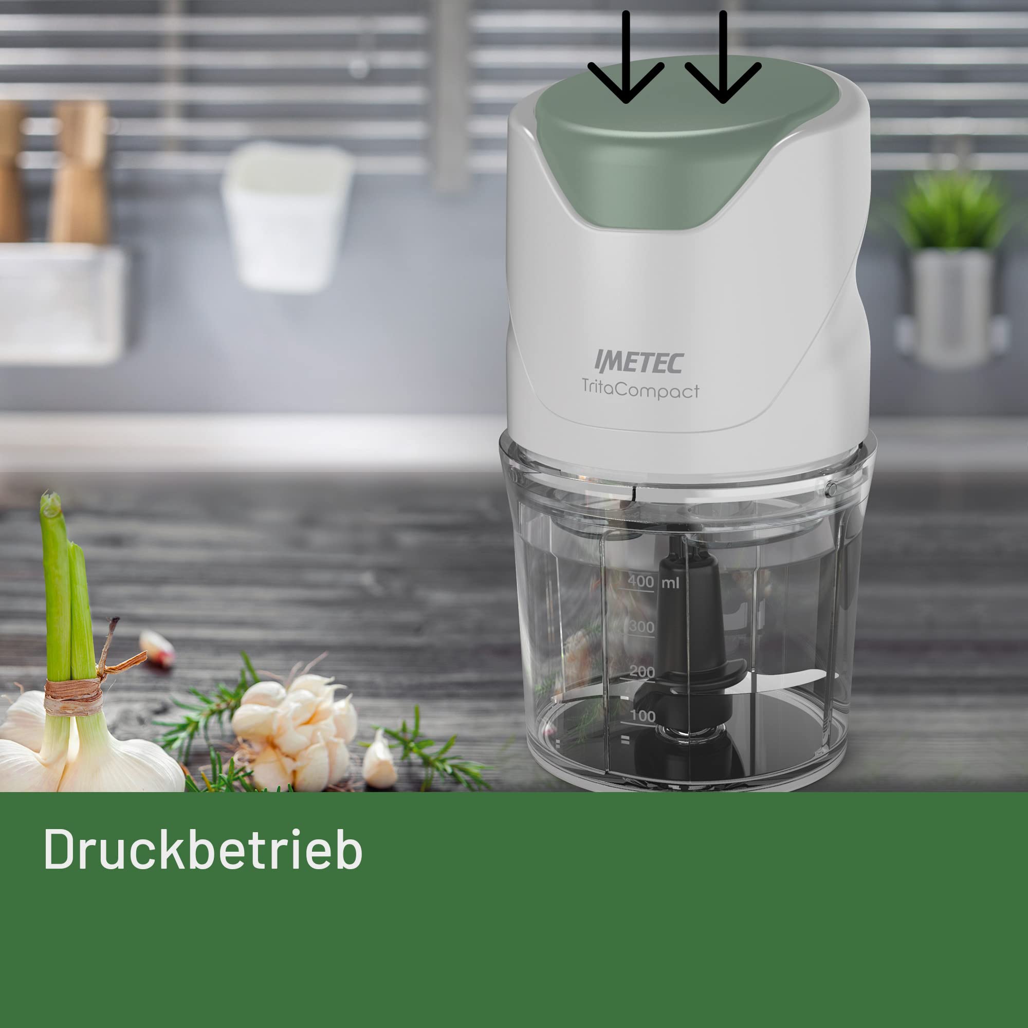 Imetec TritaCompact Zerkleinererer, Klingen aus Edelstahl, Fassungsvermögen Behälter 400 ml, Druckbetrieb, kompakt, 350 W