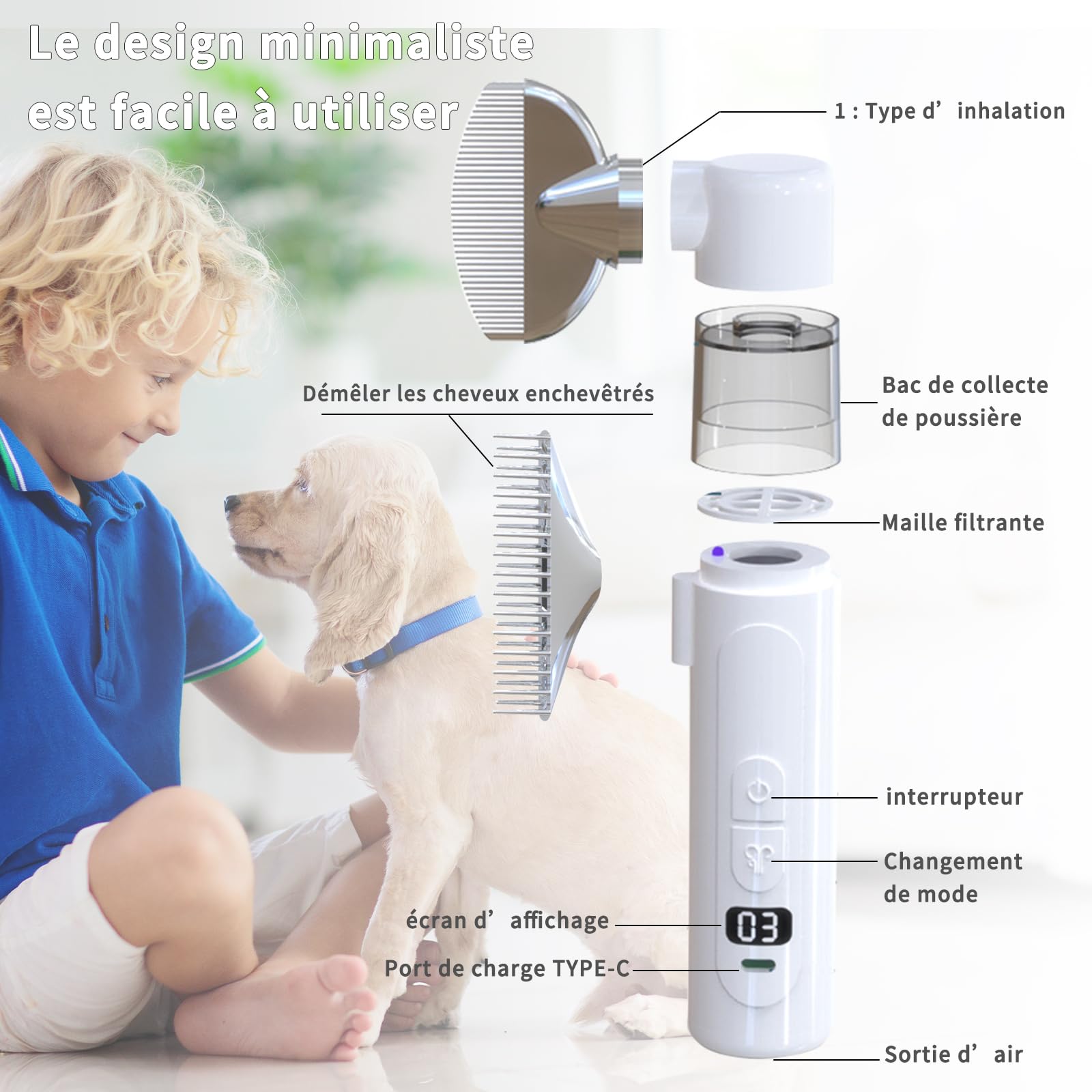 Ricarica Wireless Pettine Anti Pidocchi Elettrico,Portatile Aspirapolvere A Pidocchi,Filtro Riutilizzabile Pettine Anti Pidocchi Adatto A Bambini, Animali Domestici E Tutti I Tipi Di Capelli Prodotto