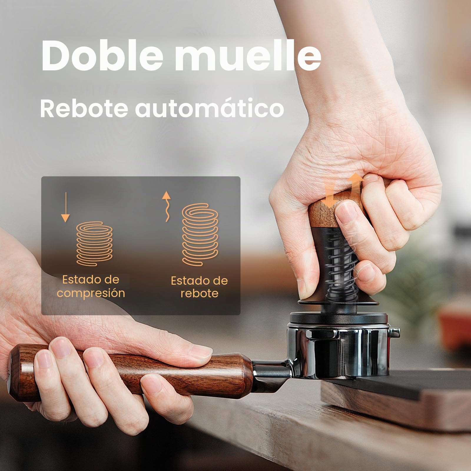 MHW-3BOMBER Tamper de café de 53,35 mm, autonivelante con rebote automático de 2 resortes, herramienta de manipulación de 54 mm para máquinas de espresso, herramienta de barista, T7127