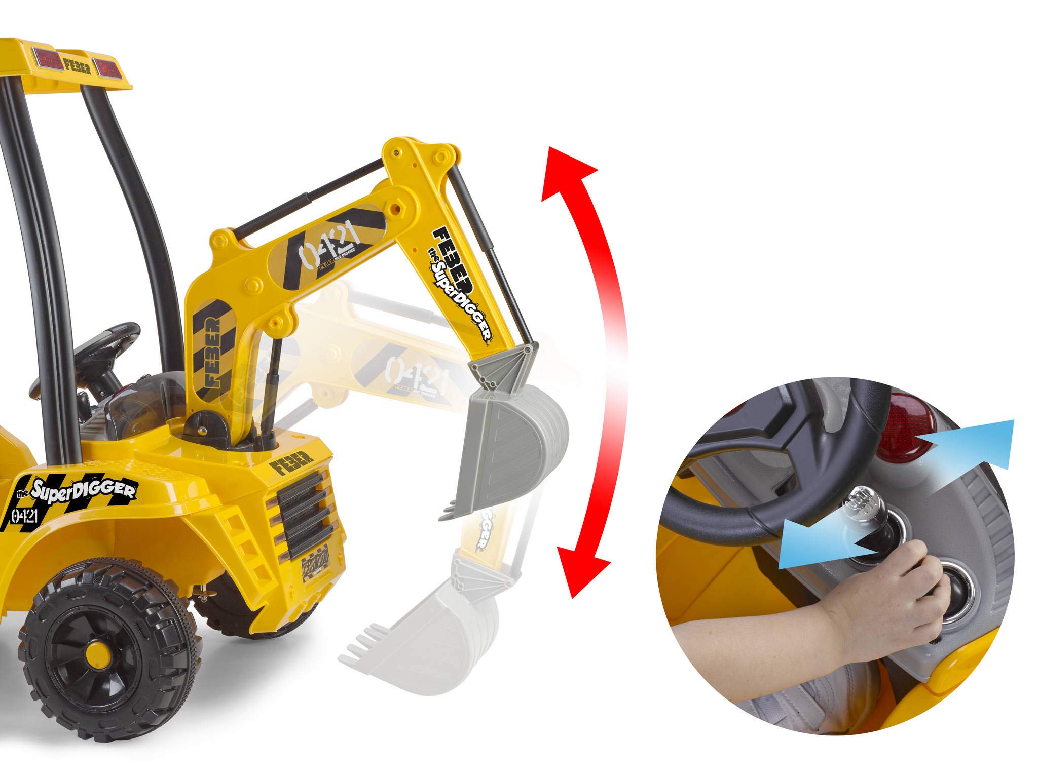 Feber - Super Digger - Pelle à Batterie 12V avec Chargeur Inclus, Détails Réalistes, 3 Leviers pour Changer la Direction de la Pelle, Enfants 3 Ans, Poids 30 kg, Famosa (800012320)