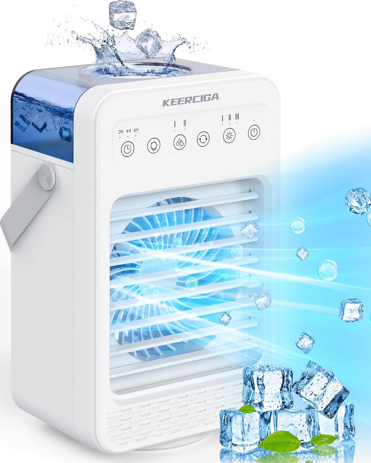 Portable Air Conditioners Fan, 4 in 1 Mini Evaporative Air Cooler with 4 Speeds & 2 Cool Mist, 7 LED Light & 2-6H Timer, 90° Oscillation Cooling Fan, Air Conditioner Portable for Room Office Home