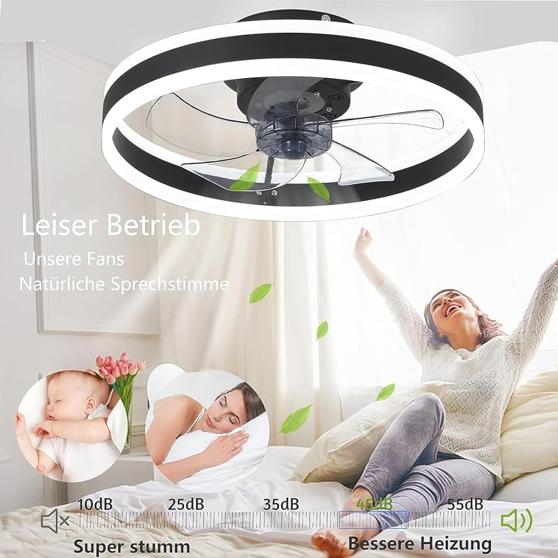 50 cm Mennyezeti Ventilátor Beépített Világítással – 60W LED Mennyezeti Lámpa Ventilátorral, 3 Színhőmérséklet, 6 Sebesség, Halk Ventilátoros Lámpa Nappaliba és Hálószobába