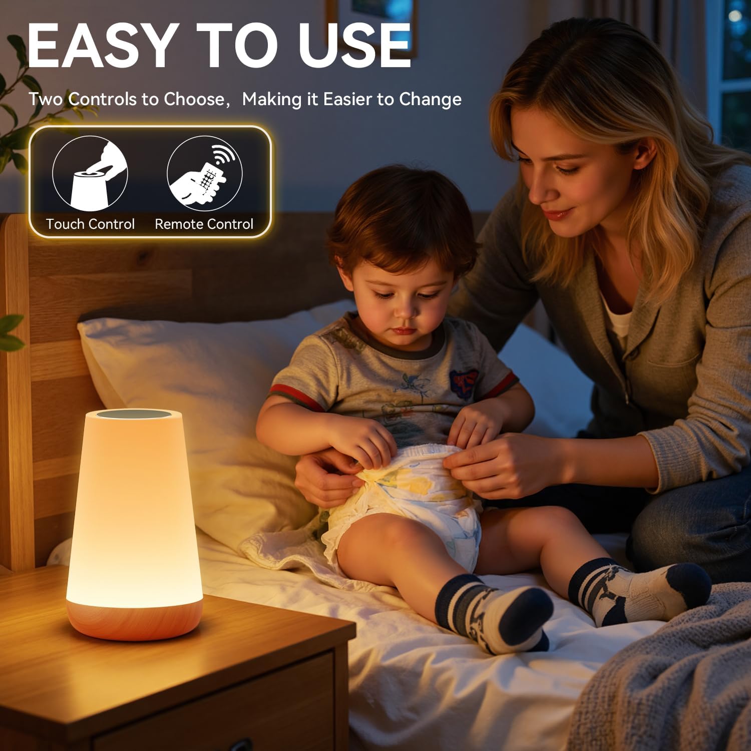 Auxmir LED Night Light Bedside Lamp Touch and Remote Control Dimmable Tabletop 13 RGB Colors Changing 5 Brightness Adjustable Rechargeable Portable Lamp for Baby Kids Nursery Bedroom Bathroom Camping