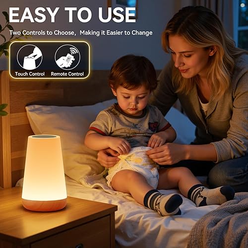 Miniatura 5 de Auxmir Lámpara de noche LED de noche, lámpara táctil y control remoto, regulable, 13 colores RGB, cambiantes, 5 brillo, ajustable, recargable,