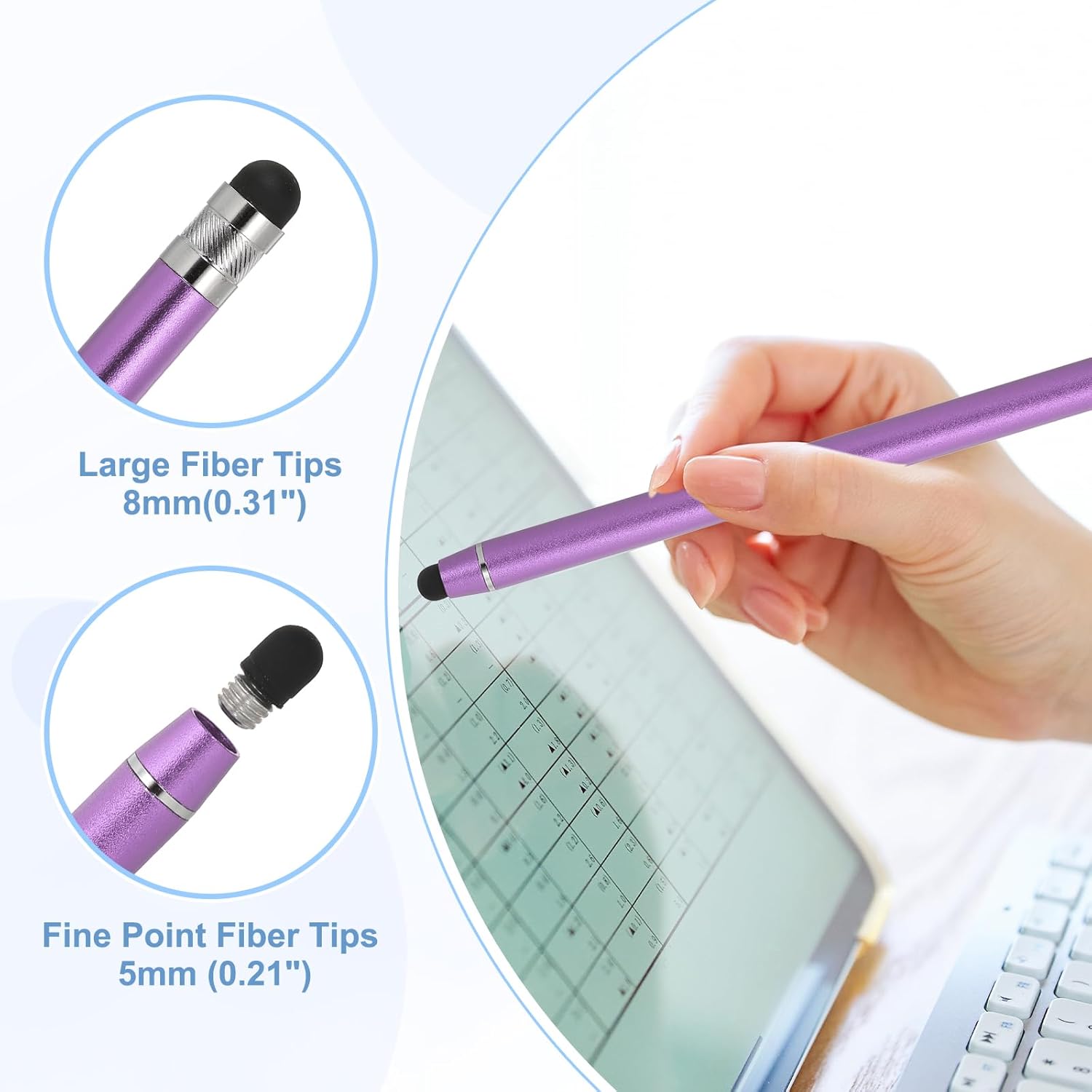 PATIKIL 3 Pcs Stylus Pens for Touch Screens, 2 in 1 High Sensitivity Universal Pen Capacitive Stylus for Phone Tablets Laptop Touch Screen Devices, Purple