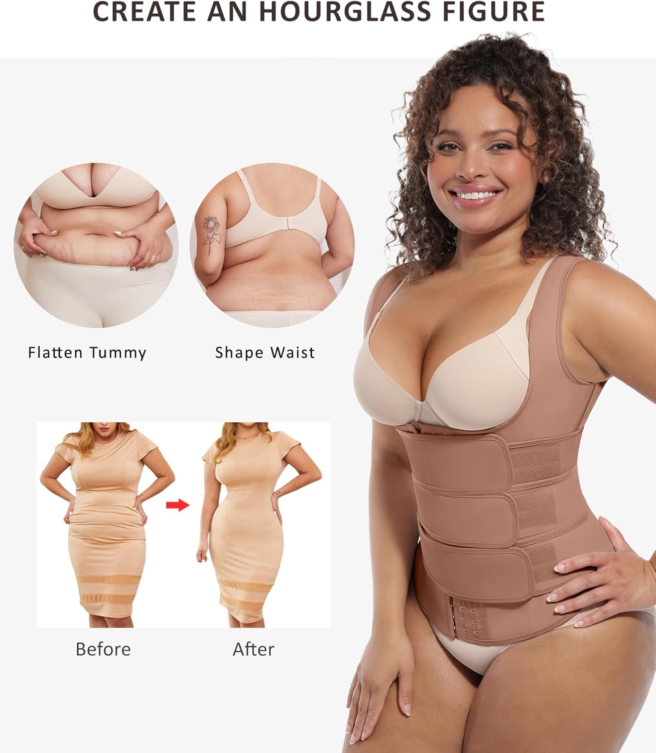 FeelinGirl Waist Trainer for Women Latex Waist Trainers Vest Plus Size Waist Cincher Corset 3 Belts Hooks Steel Bones - Image 4