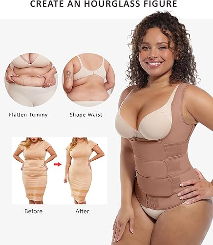 Vista 14 de FeelinGirl Entrenador de cintura para mujer, chaleco de entrenamiento de cintura de látex, corsé de cintura de talla grande, 3 cinturones, ganchos