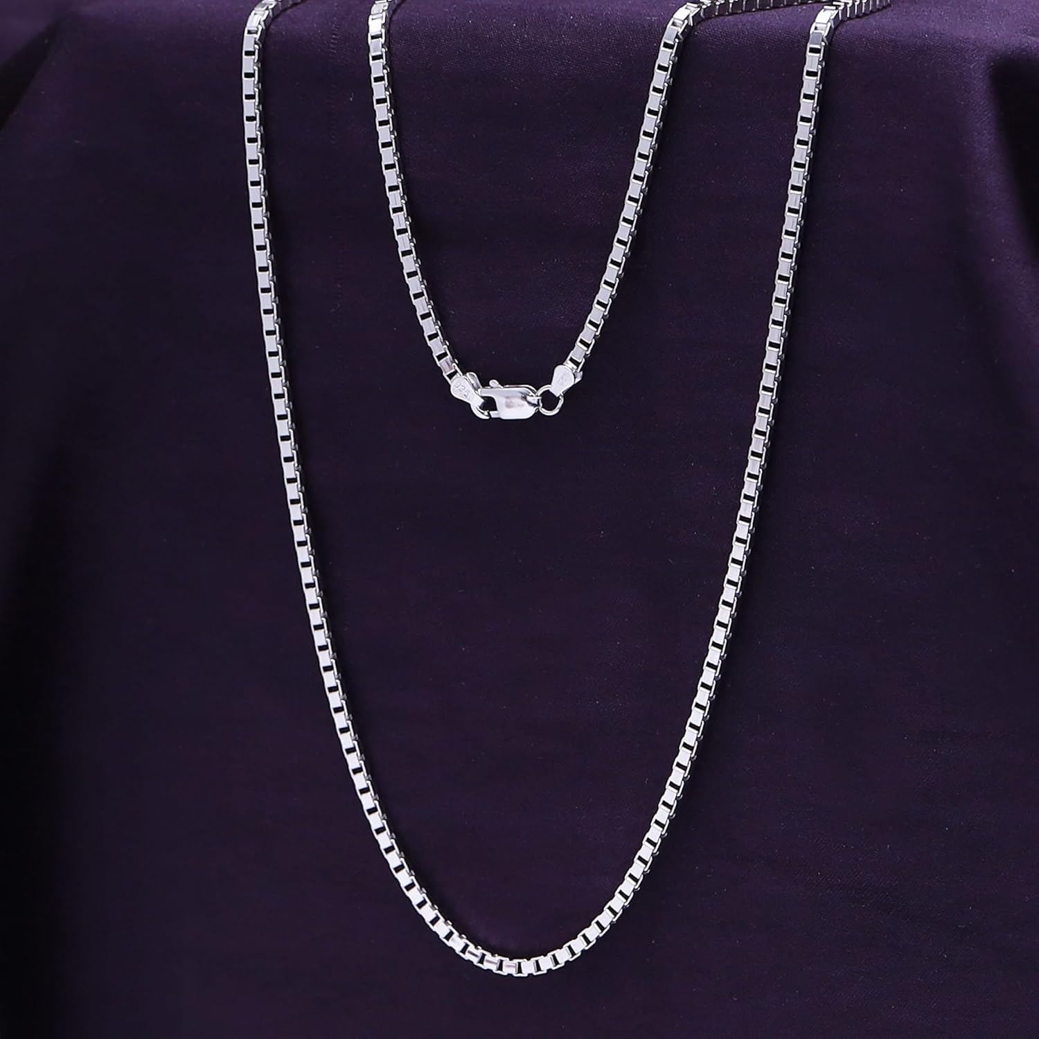 Box Chain Necklace for Women and Men 13GR Italian Crafted 2.5mm Link Chain 20 Inch 14K White Gold Over 925 Sterling Silver with Lobster Claw Clasp - Image 5