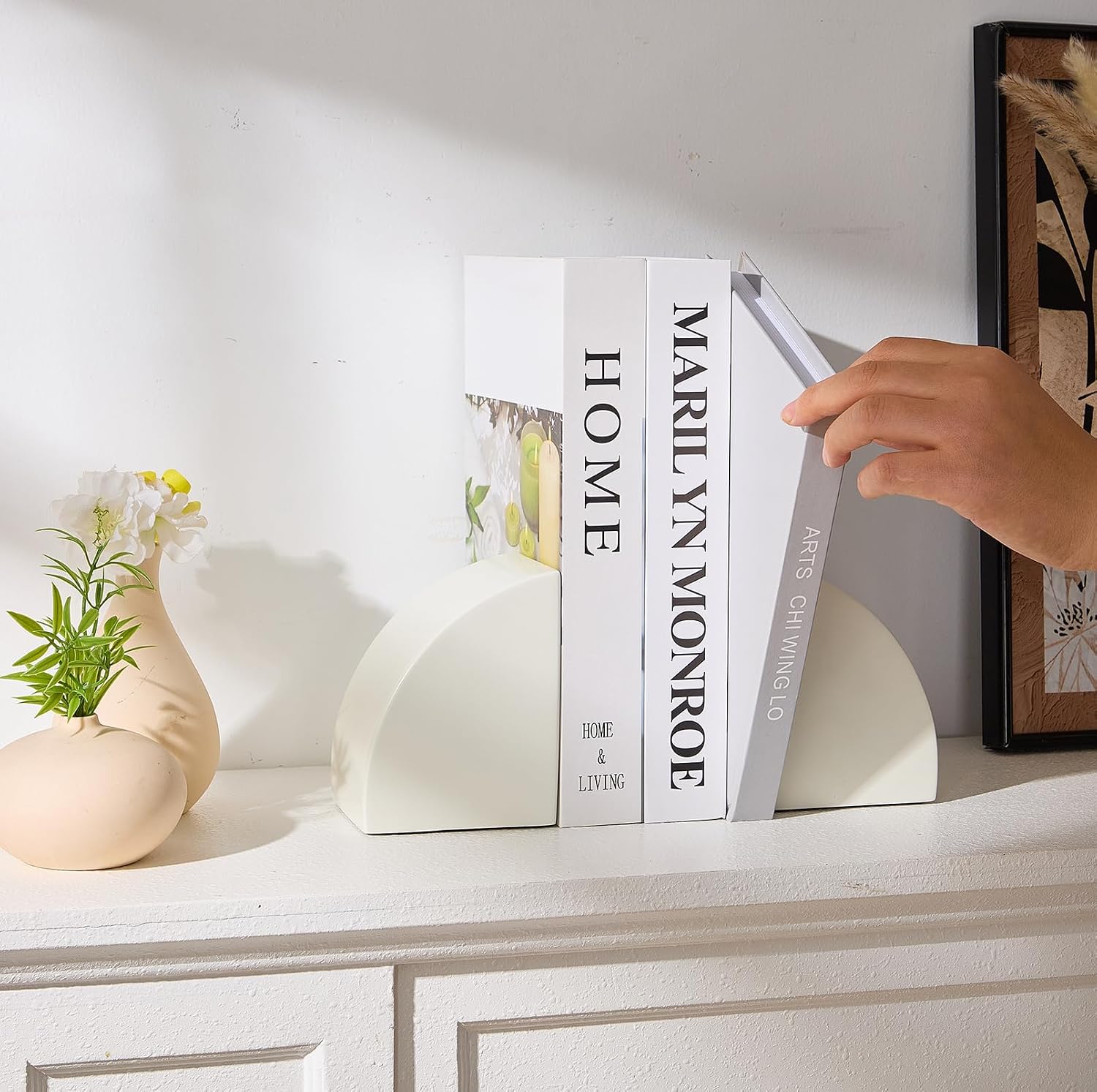 Concrete Heavy Duty Bookends for Shelves - Modern Minimalist - Ivory White