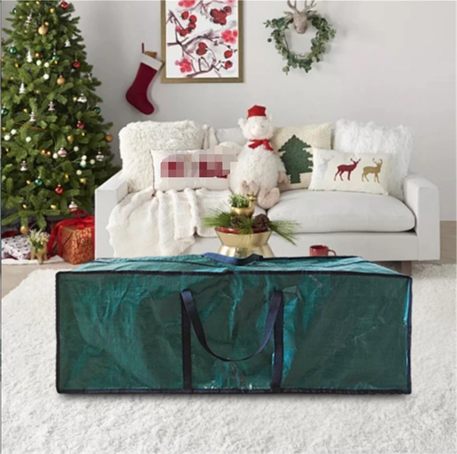 Christbaumsack Weihnachtsbaum-Aufbewahrungstasche Mit Doppeltem Reißverschluss Und Griffen, Grüne Aufbewahrungstasche Aufbewahrung(122x34x45cm)