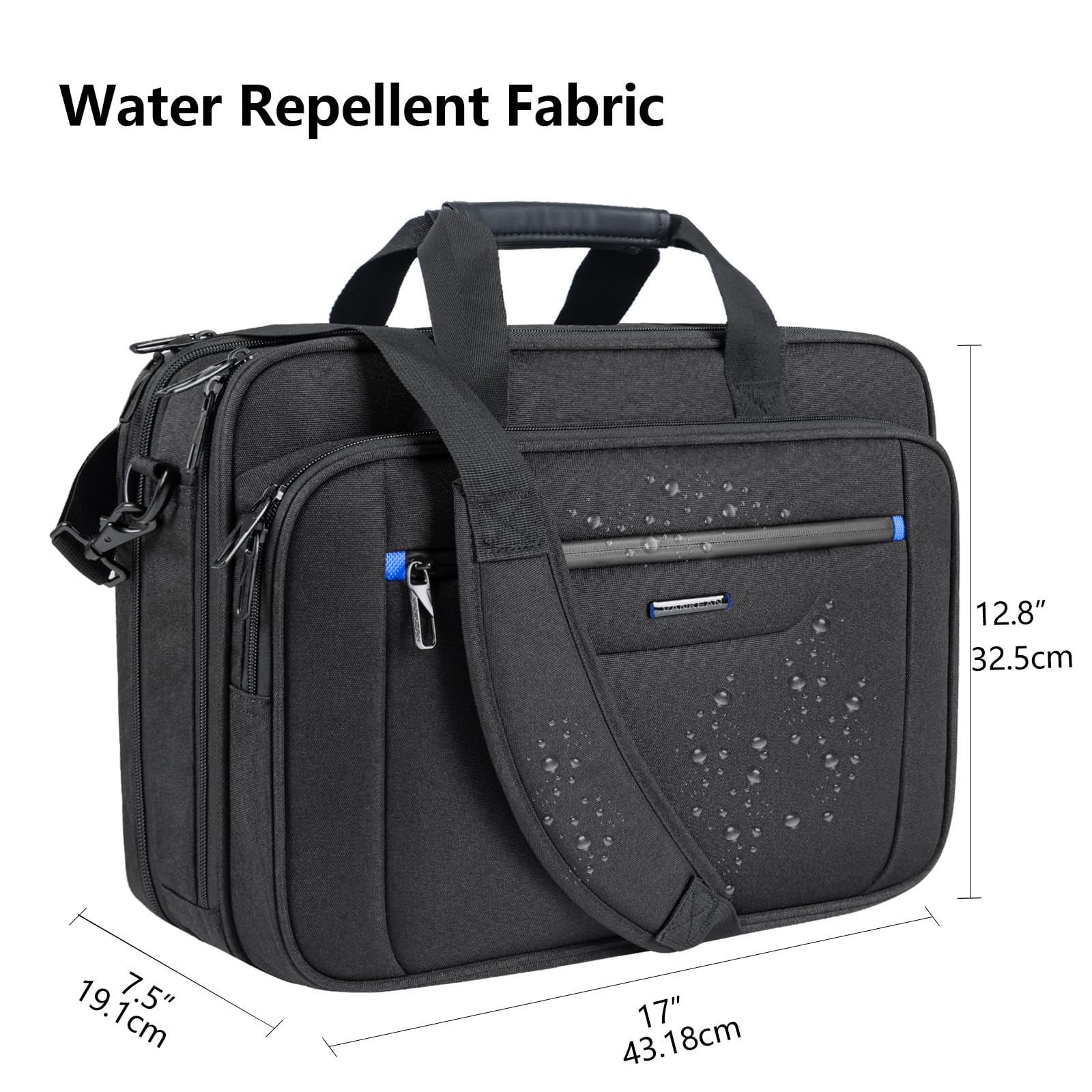 VANKEAN Borsa per laptop fino a 17,3 pollici, borsa a tracolla espandibile, impermeabile, per uomo/donna, borsa per computer per viaggio/affari/nero-blu