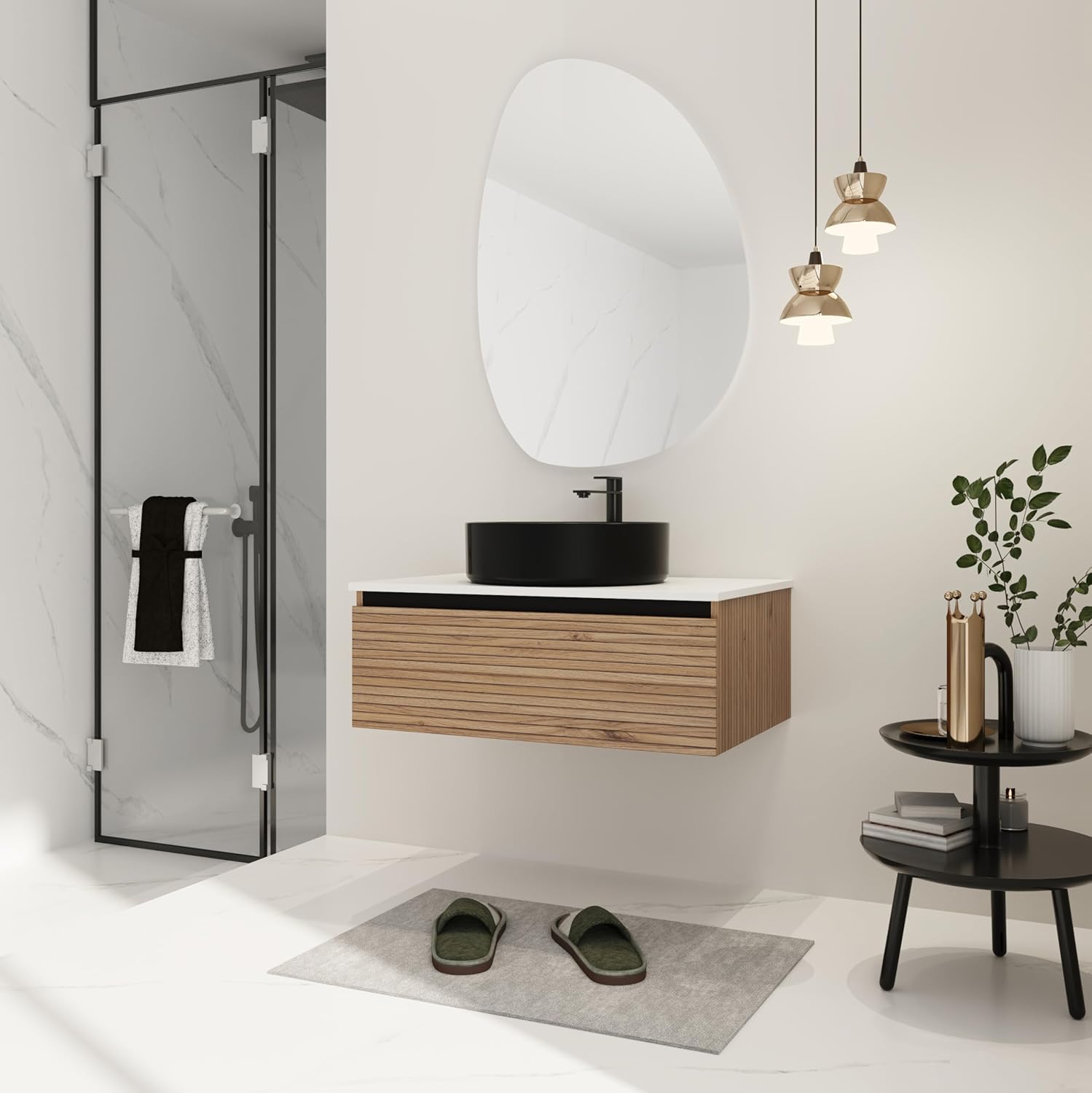 30 Inch Black Modern Floating Bathroom Vanity with Sink Combo, 30 Inch Bathroom Vanity with Sink, Modern Wall Mount Storage Cabinet for Small Space