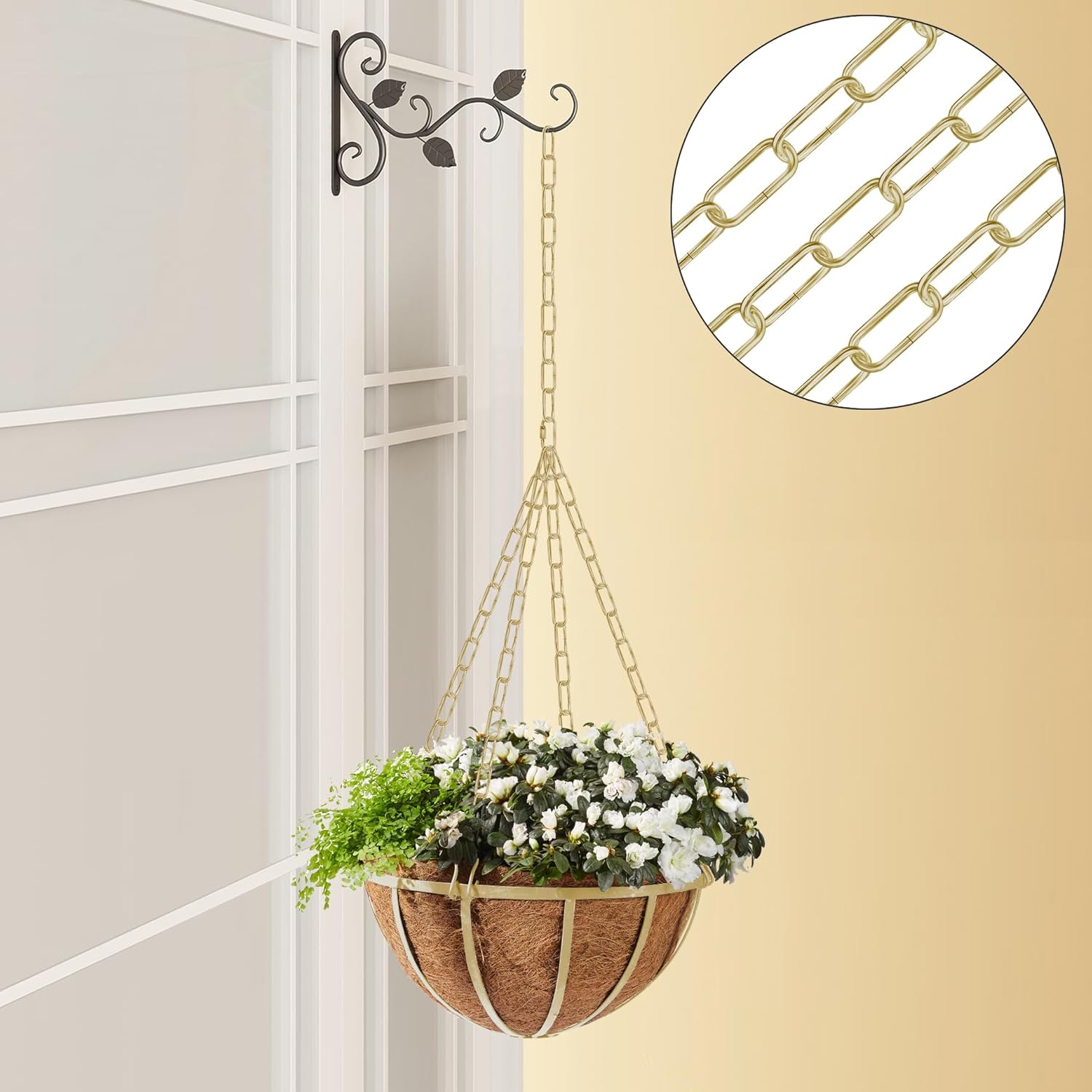 12 Ft Heavy Duty Hanging Chain Kit with Connection Locks & Swag Ceiling Hooks for Lighting Fixture, Chandelier, Pendant, Lantern, Swag Lamp, Plant/Flower/Fruit Basket, Bird Feeder (Brass)