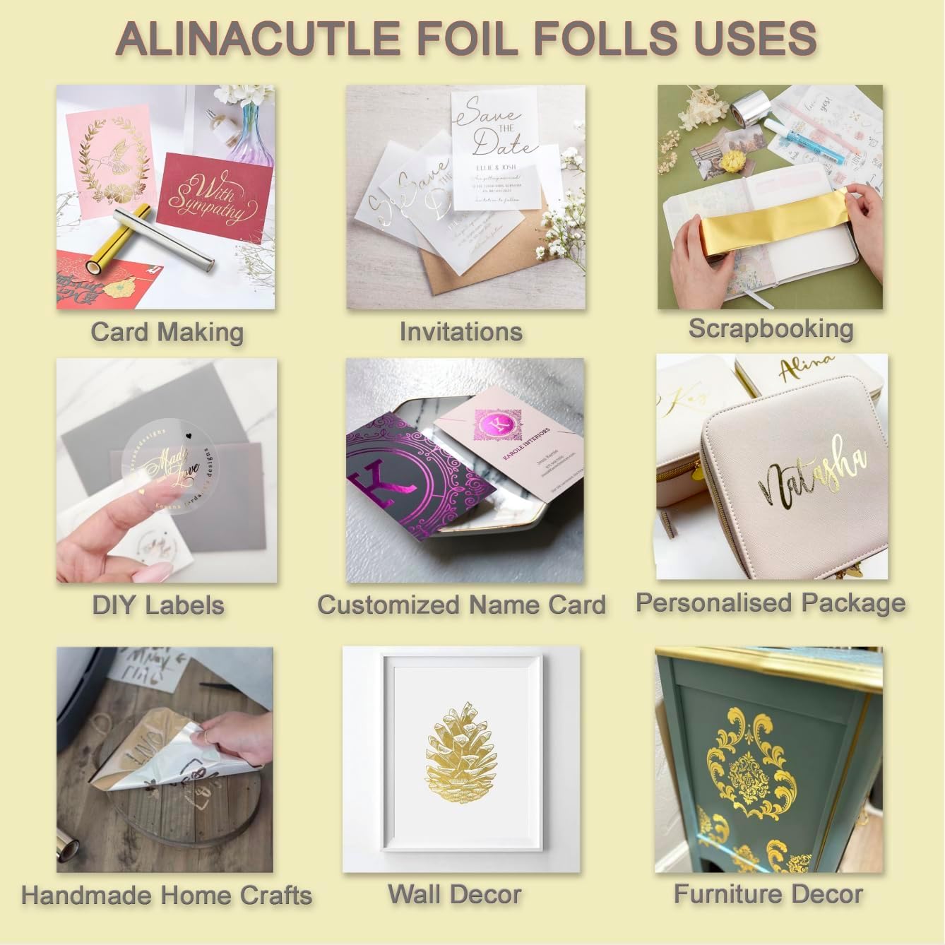 Alinacutle 11.7“X8.26”-50 Sheets Foil Metallic Transfer Hot Foil Sheet for Scrapbooking Paper Crafts/Planner/Invitation,50/PK (16 Mixed Colors)