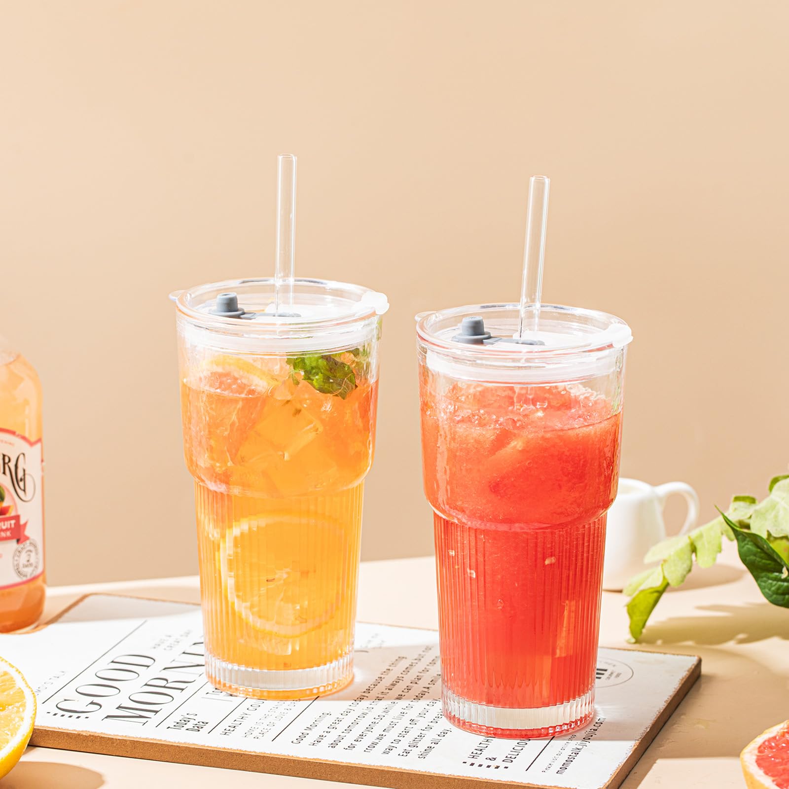 SoulTimes Iced Coffee Cup With Glass Lids and Straws 4