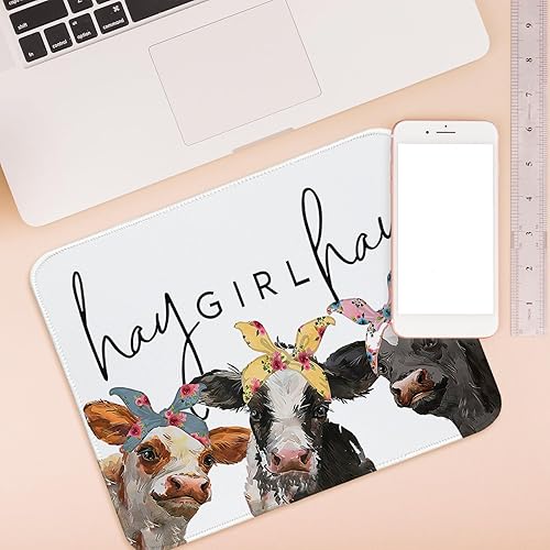 Miniatura 2 de Alfombrilla de mouse de vaca divertida con diseño de vaca pequeña, diseño de heno y heno, rectangular, para computadora de viaje, tapete de
