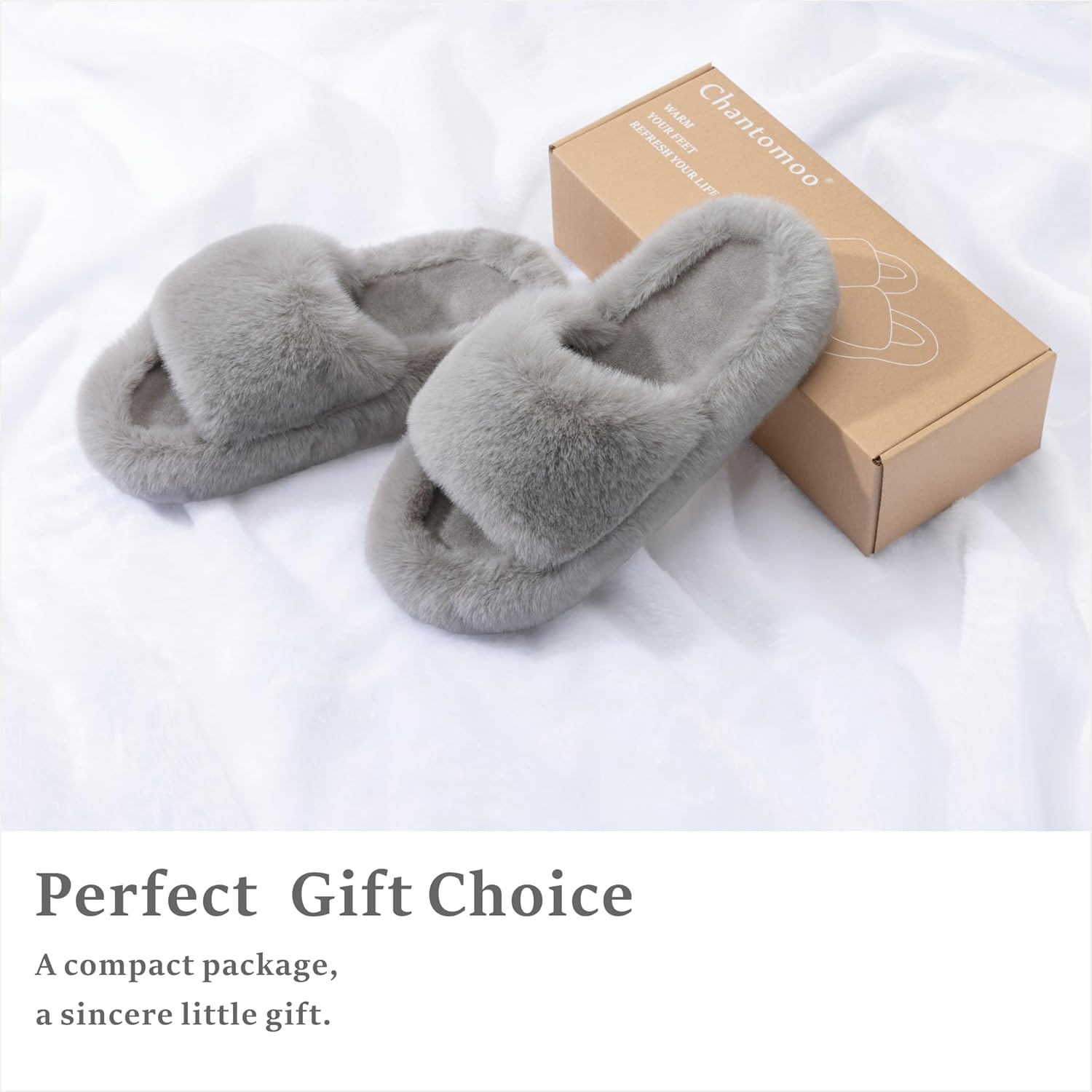 Chantomoo Women's Blue Memory Foam Faux Fur Lined Open Toe Slippers for Women - US 12 - Image 5