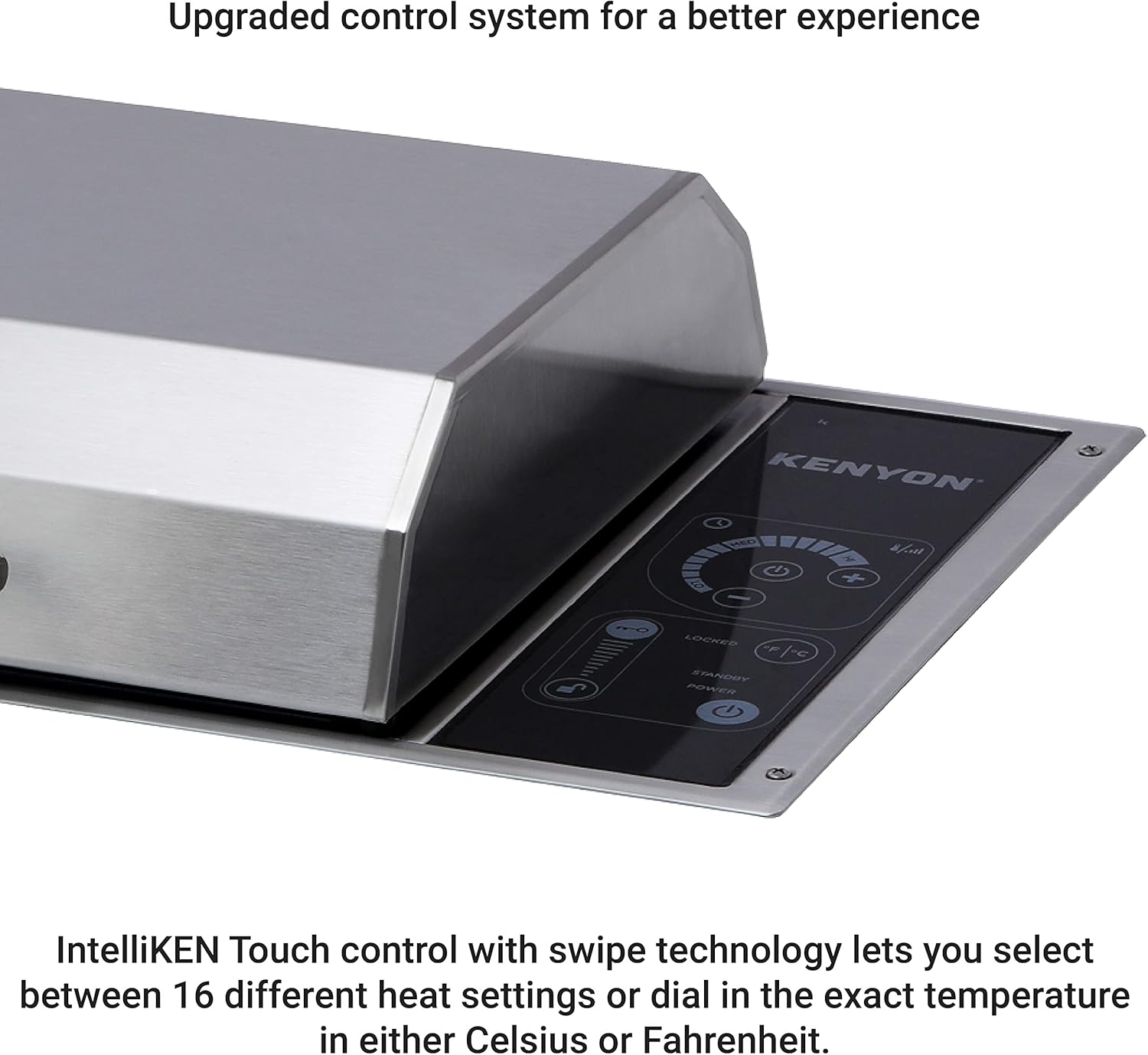 Kenyon Frontier Built-in Electric Grill, Single Burner With IntelliKEN Touch Control, Stainless Steel Body, Rust-Proof Grill, UL-Approved For Indoor And Outdoor Use, Dishwasher Safe Grate, 240 Volts