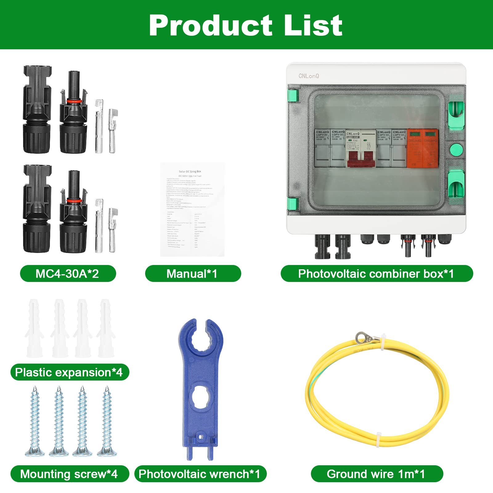 Jadeshay Boîte de Combinaison Photovoltaïque, Boîte de Jonction Solaire avec Disjoncteur 32A Parafoudre DC et Connecteur Solaire, 500V 32A 2 en 1 Sortie pour Système Solaire