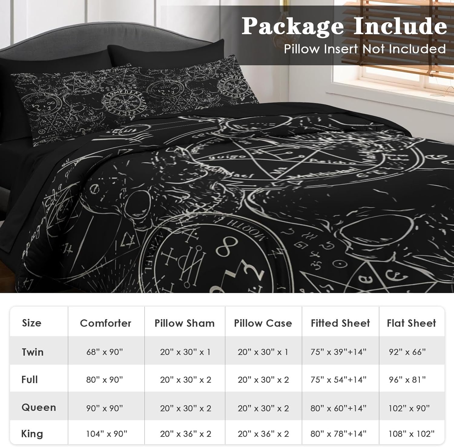 Comforter Set Queen Size, Pentagram Retro 7 Pcs Bedding for Kids and Adults, Halloween Vintage Bed Sheet Sets with Fitted Sheet 2 Pillowcases & 2 Shams for Bedroom Bed Decor - Image 6
