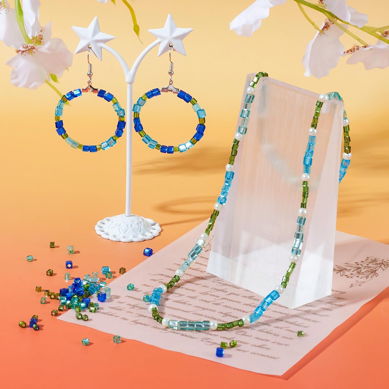 Small Glass Seed Beads 3mm Cheriswelry 1260pcs Square Cube Loose Spacer Tiny Bracelet Beads Silver Lined Blue Green Seed Bead for DIY Craft Earring Necklace Jewelry Making Summer Decor - Image 2